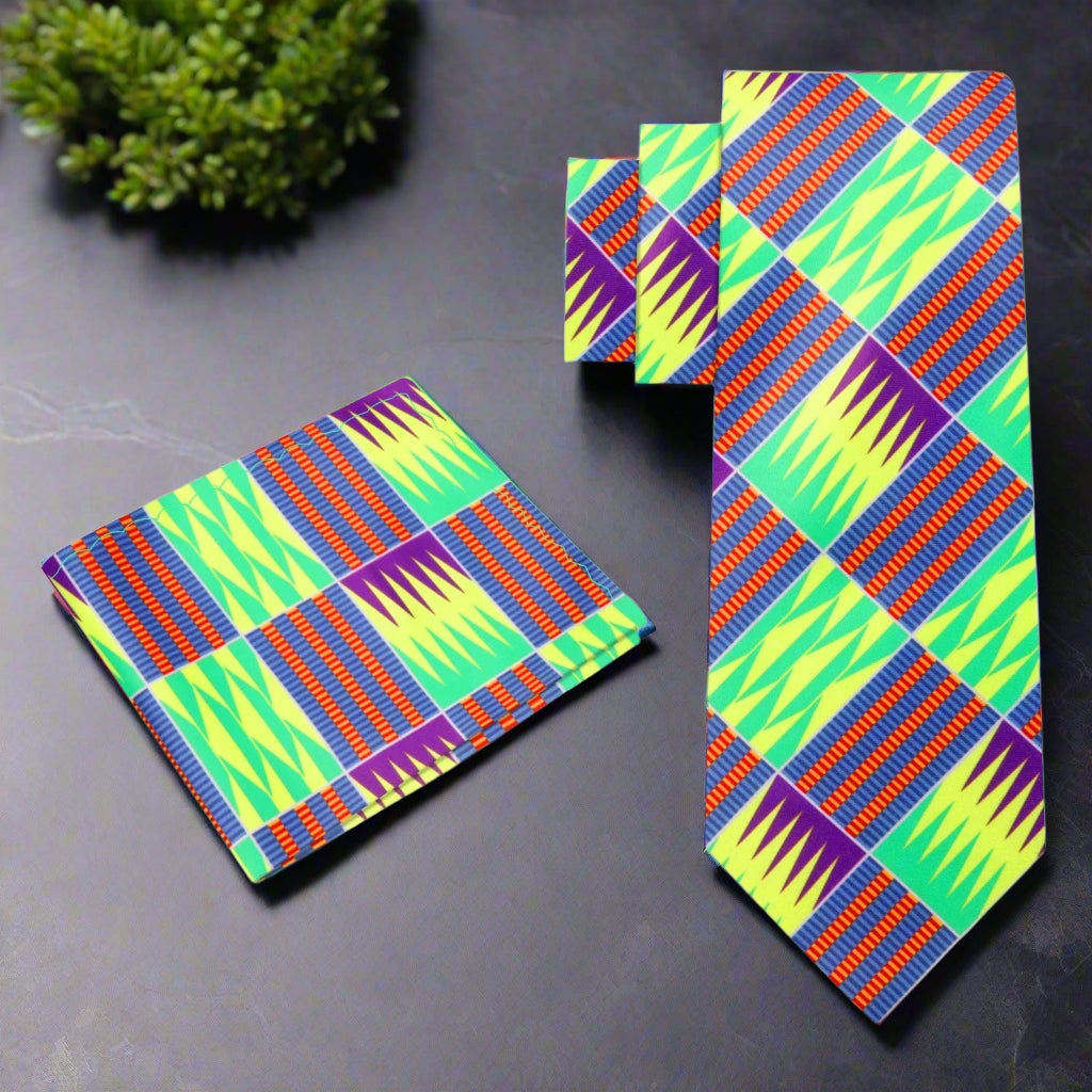 Alt View: Yellow, Green, Blue, Red and Purple Abstract/Geometric Tie and Square