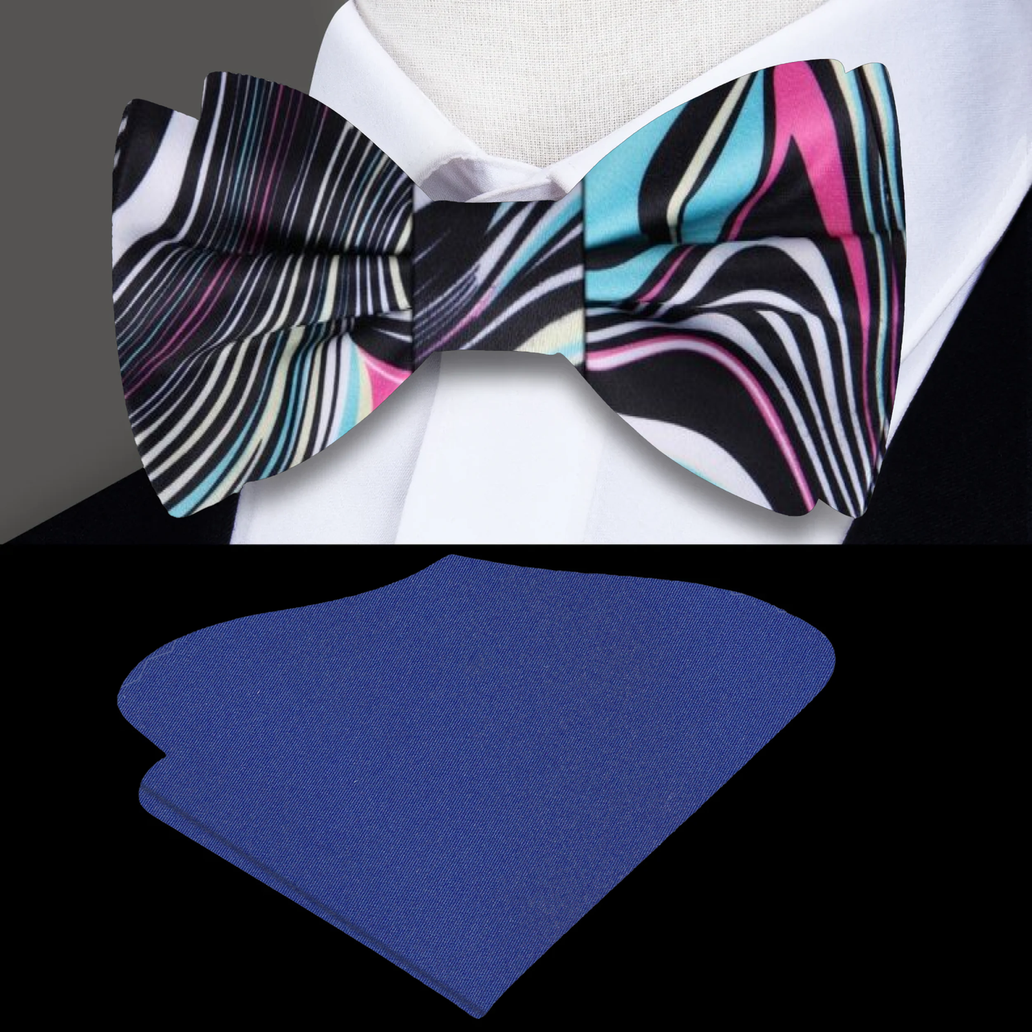 Multi Color Abstract Swirl Bow Tie and Blue Square