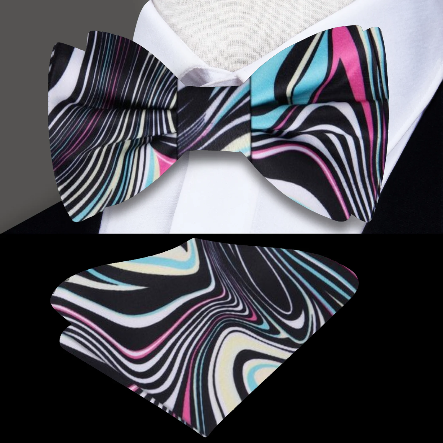 Multiple Colored Abstract Swirl Bow Tie and Square