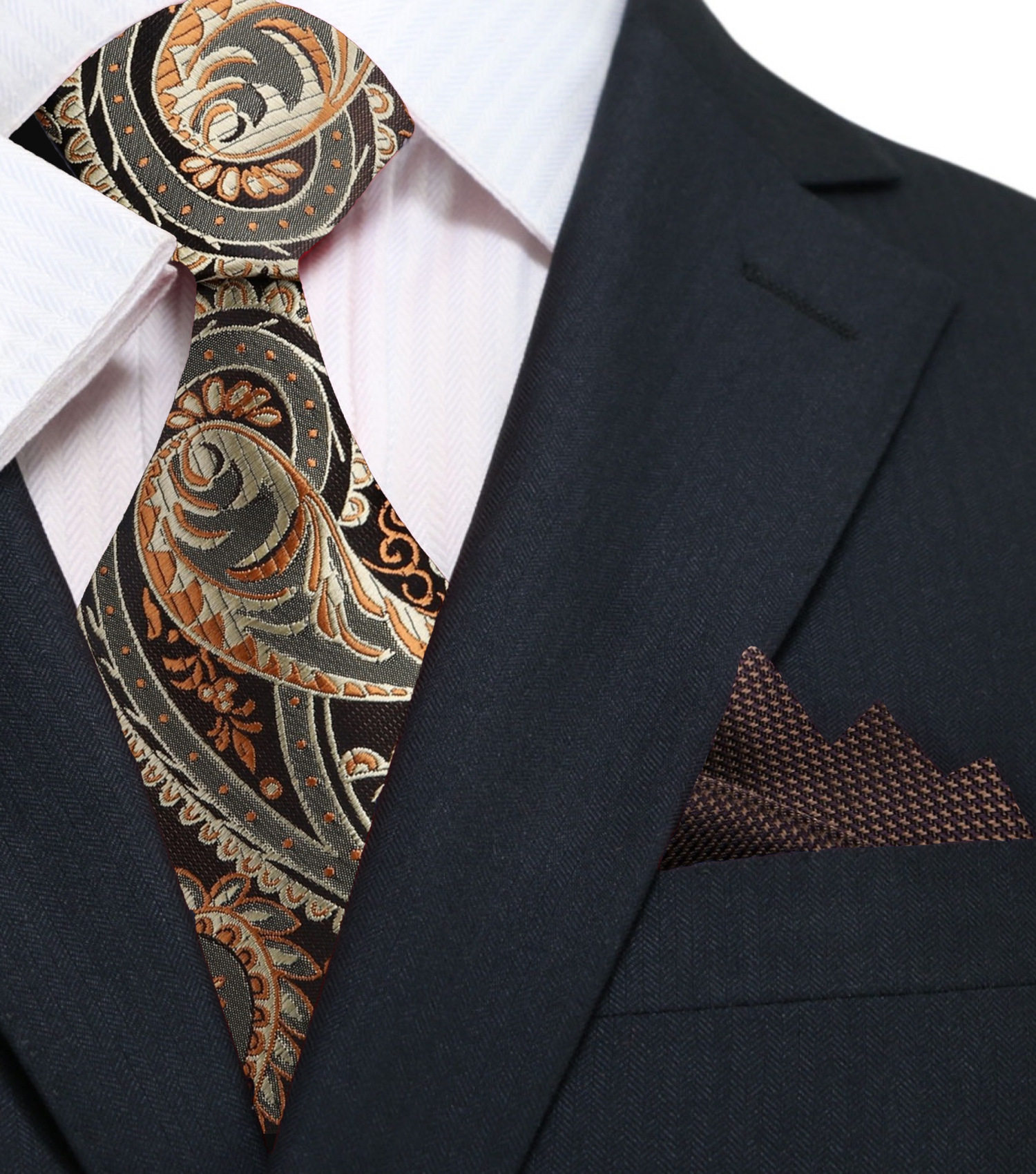 Main View: Brown Paisley Necktie with Brown Square