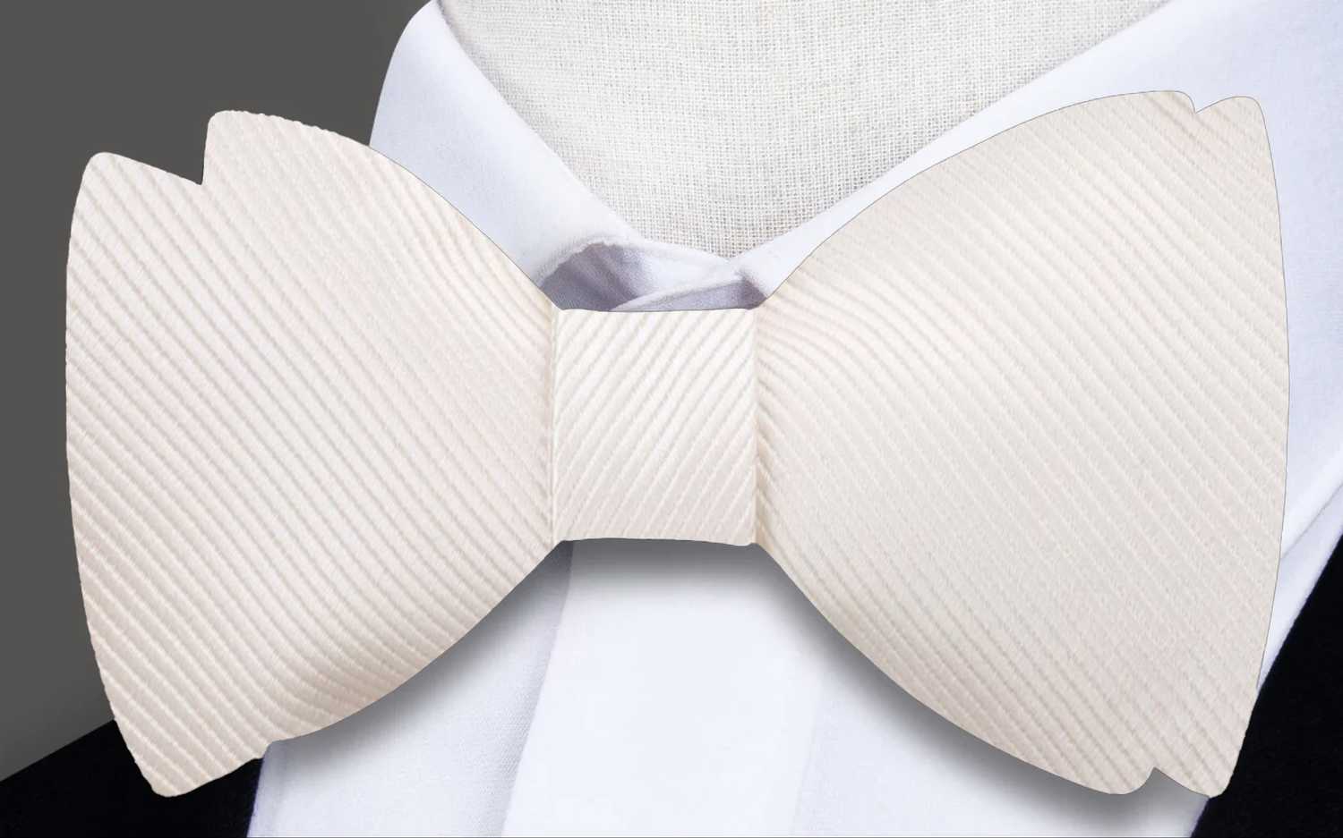 A Cream Solid Pattern Silk Self Tie Bow Tie, Matching Pocket Square|