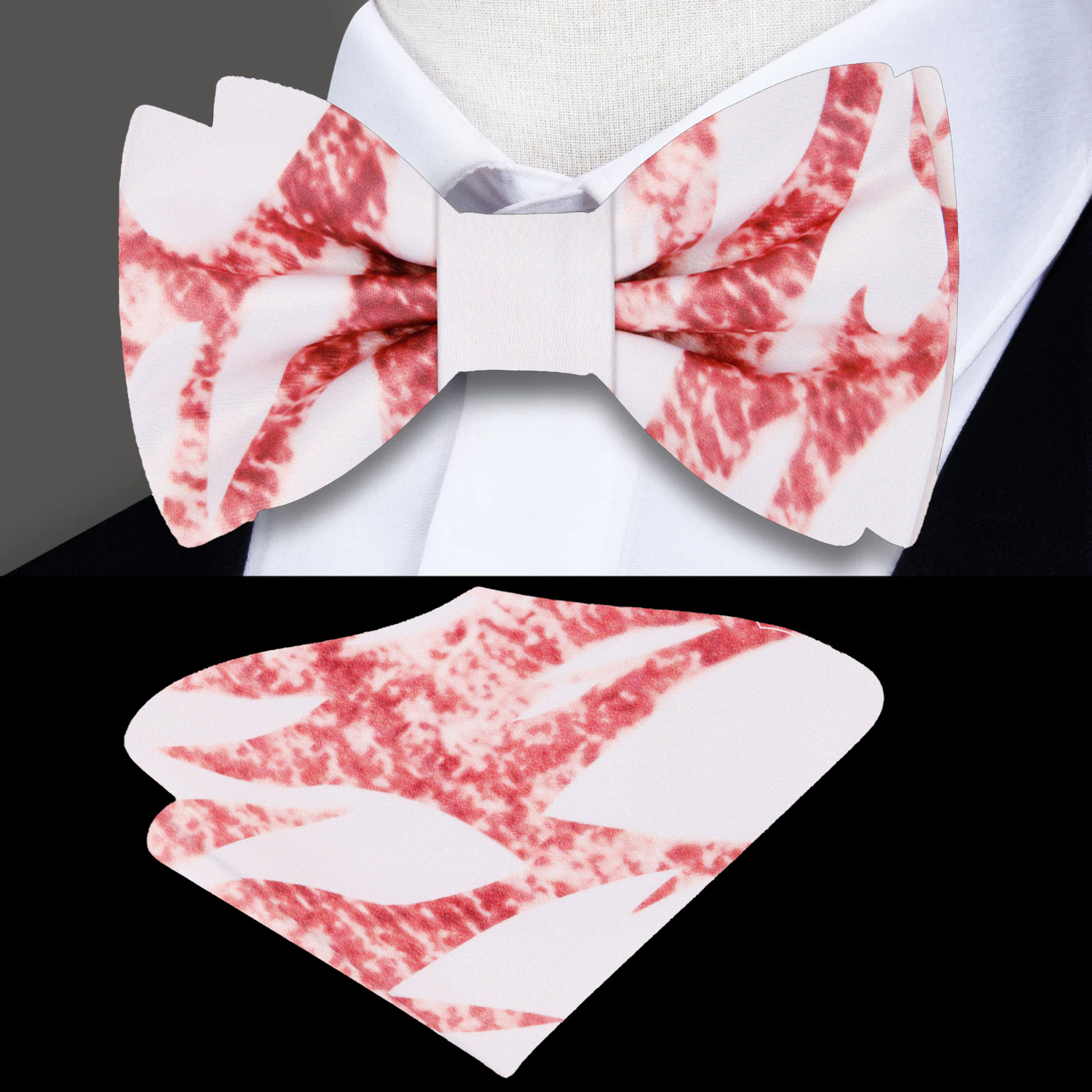 Rose Gold and White Marble Bow Tie and Pocket Square