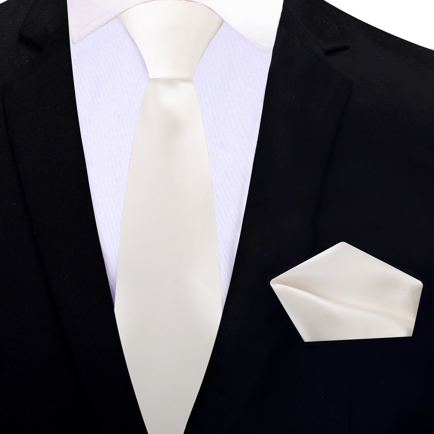 Thin Tie: Ivory White Necktie with Matching Square