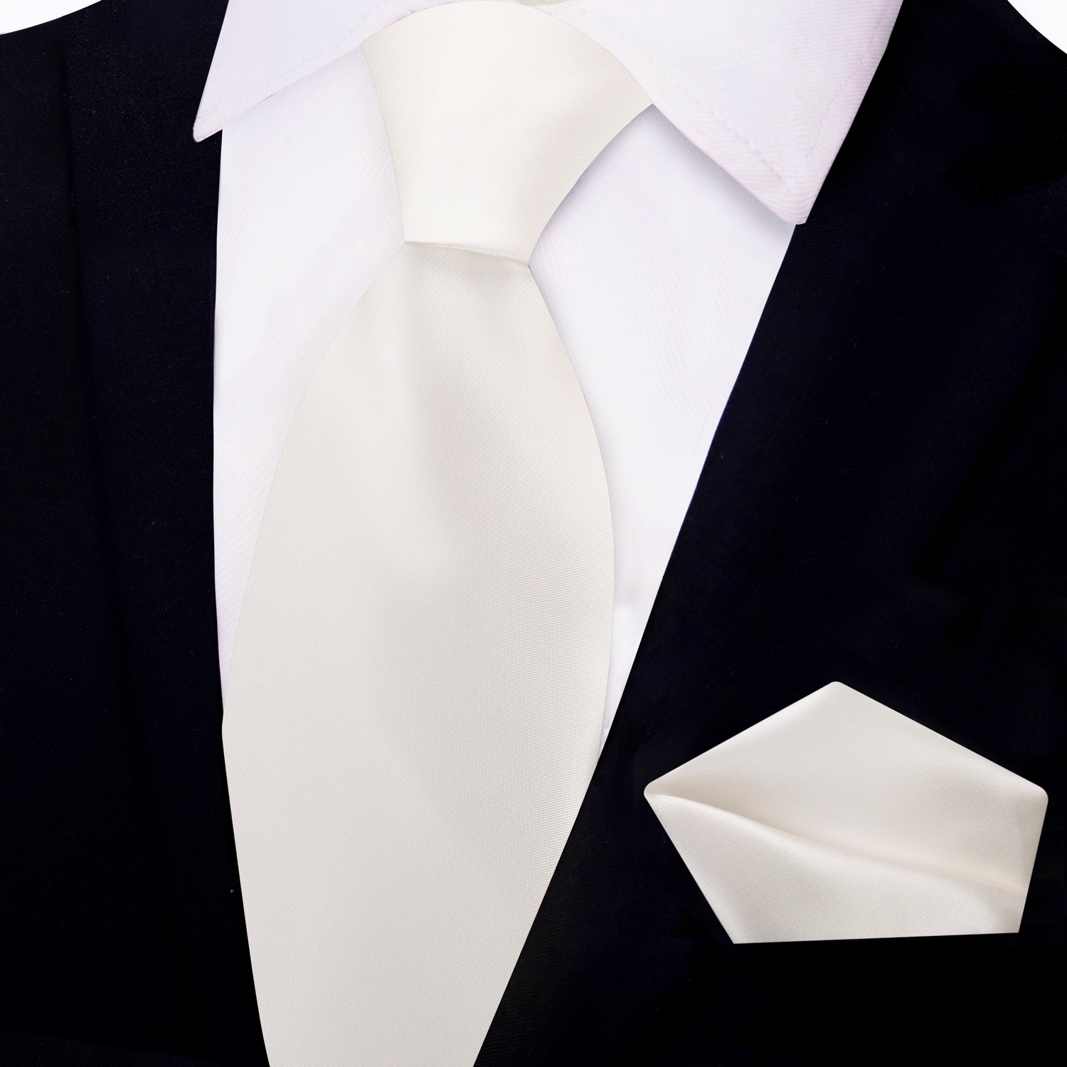 Ivory White Necktie with Matching Square