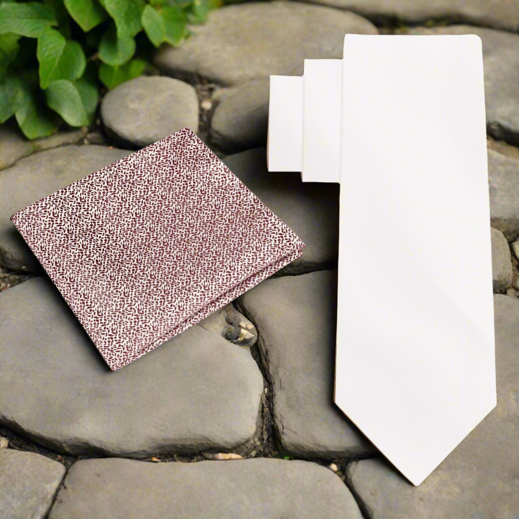 Alt View: Ivory White Necktie with Brown Textured Square