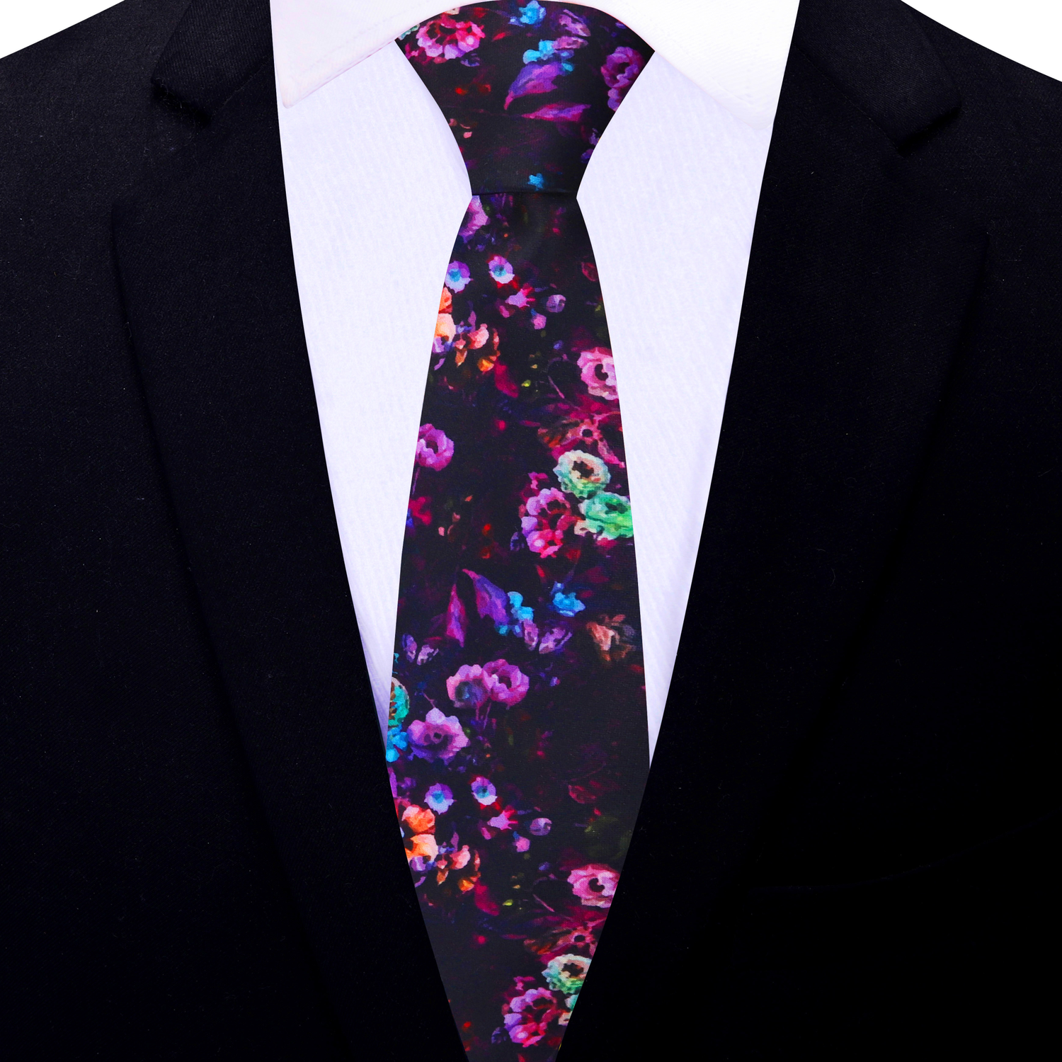 Thin Tie: Dark Wine, Punk, Orange, Purple Flowers Necktie