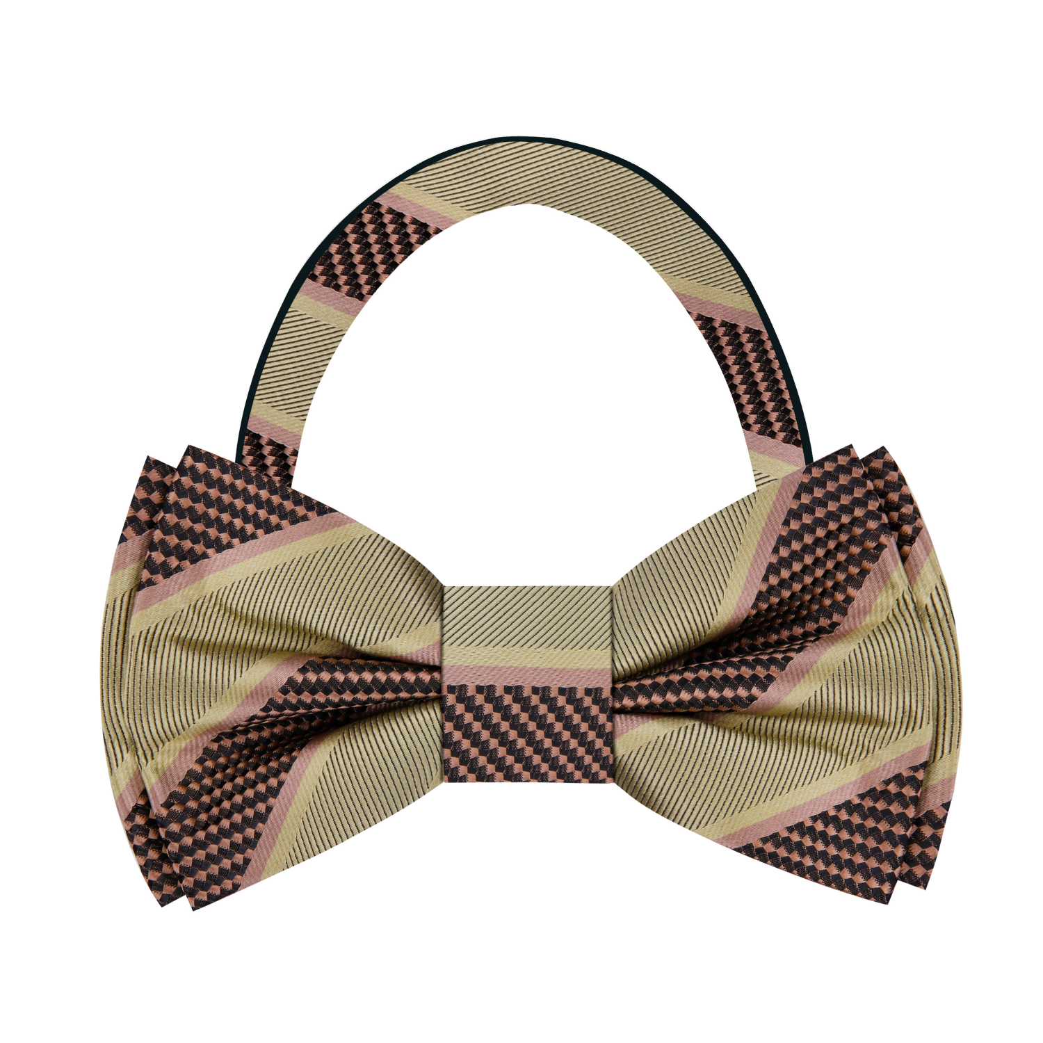 Olive Gold, Brown Stripe Bow Tie Pre Tied
