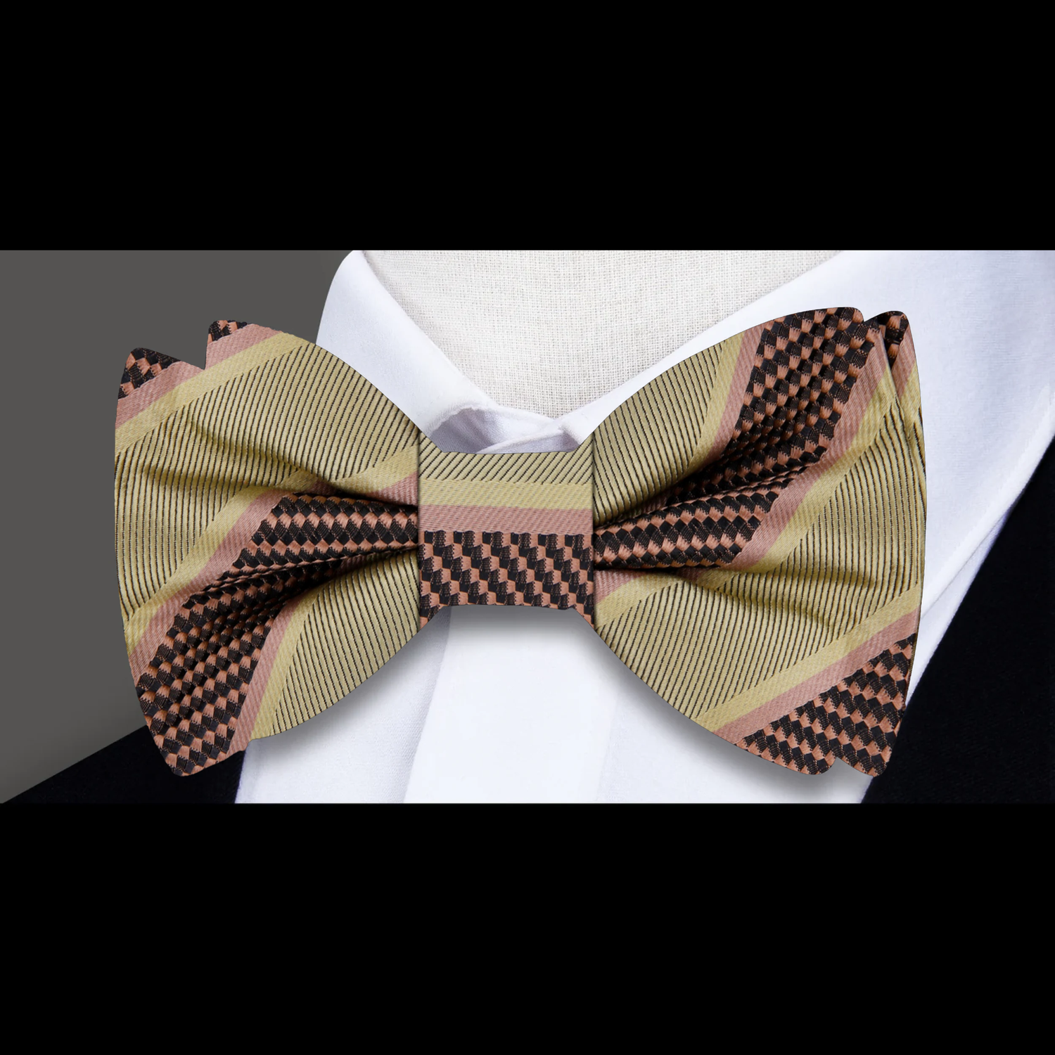Olive Gold, Brown Stripe Bow Tie 