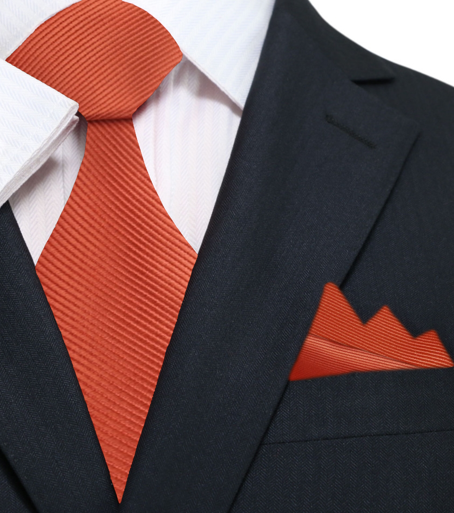 A Solid Orange Colored Silk Necktie and Square