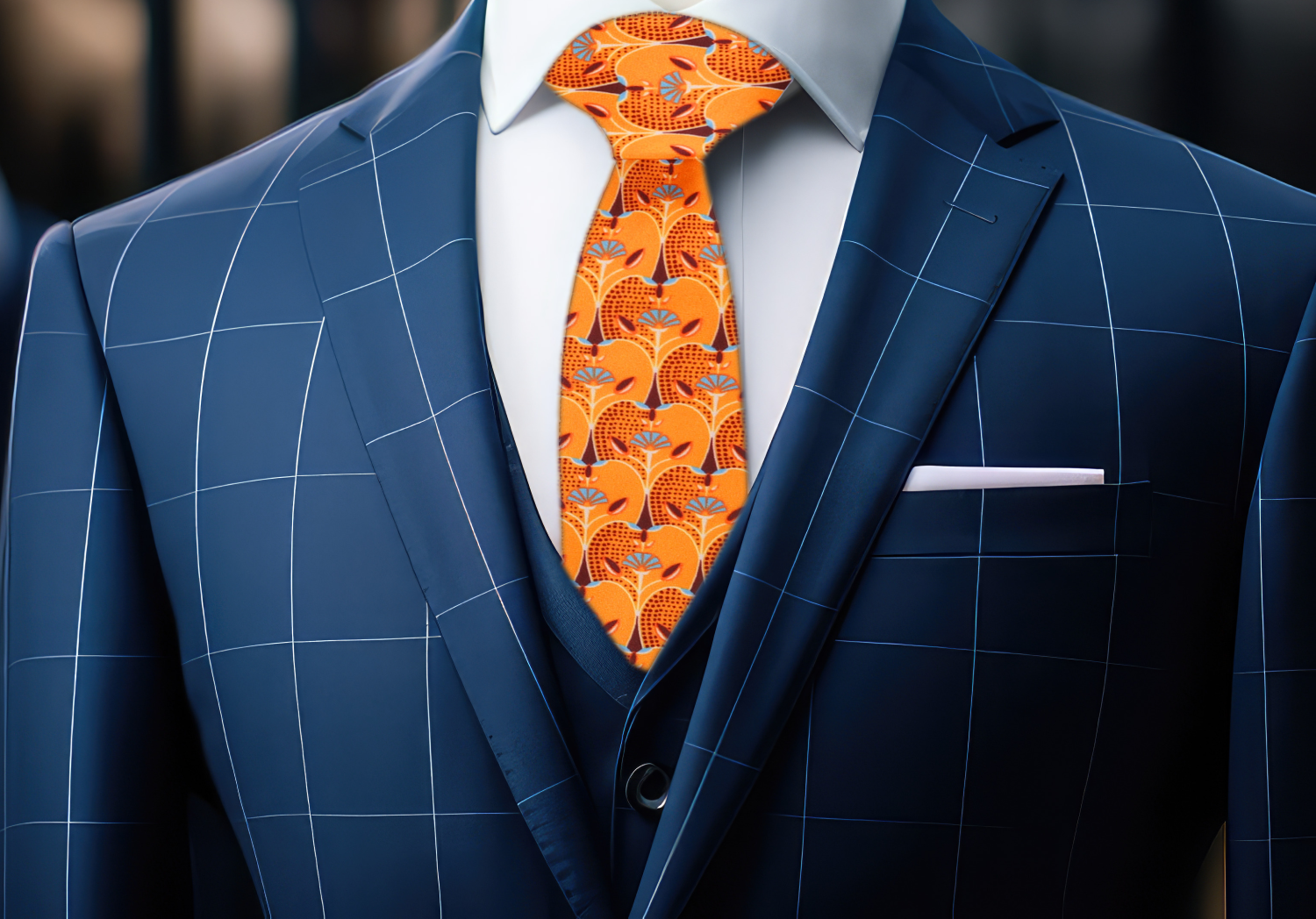 Orange Apple Slices Necktie on Blue Suit