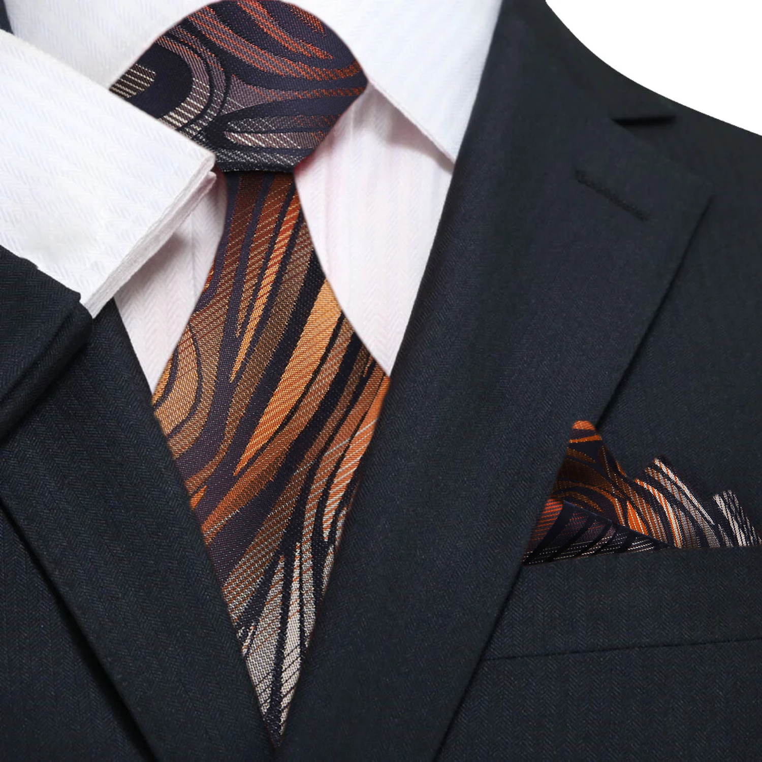 Main: Orange, Black, Grey Abstract Tie and Matching Square
