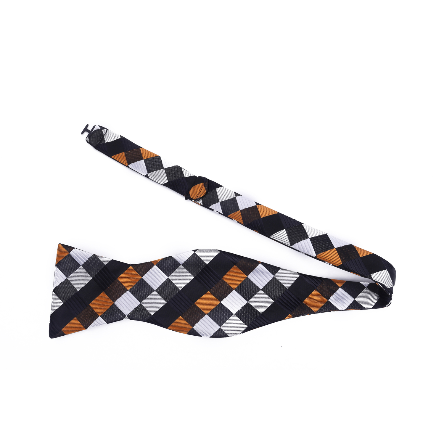 A Orange, Cream, Brown Geometric Diamond Pattern Silk Self Tie Bow tie