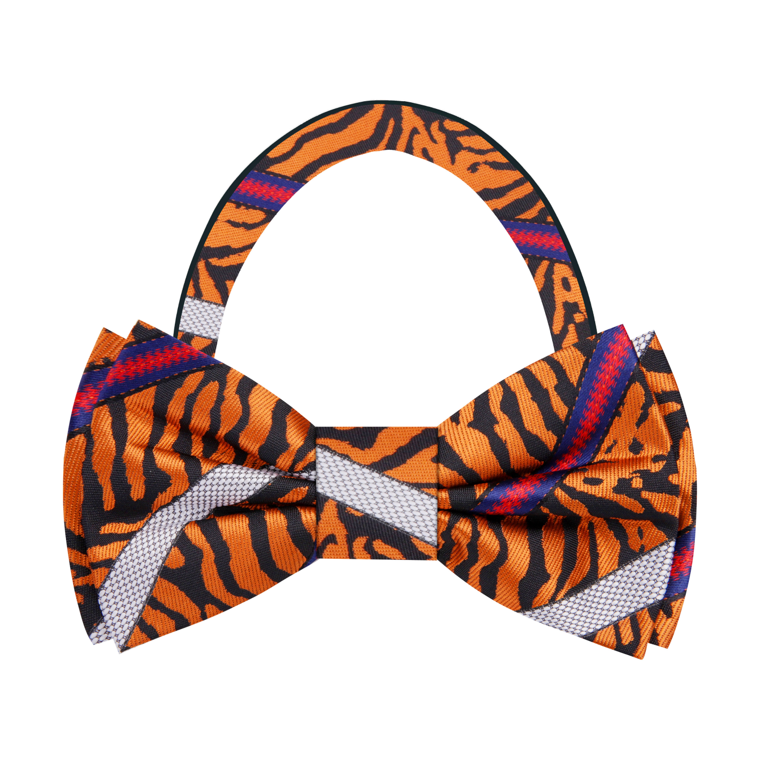  Orange Blue Grey Red Tiger and Stripe Pattern Bow Tie Pre Tied