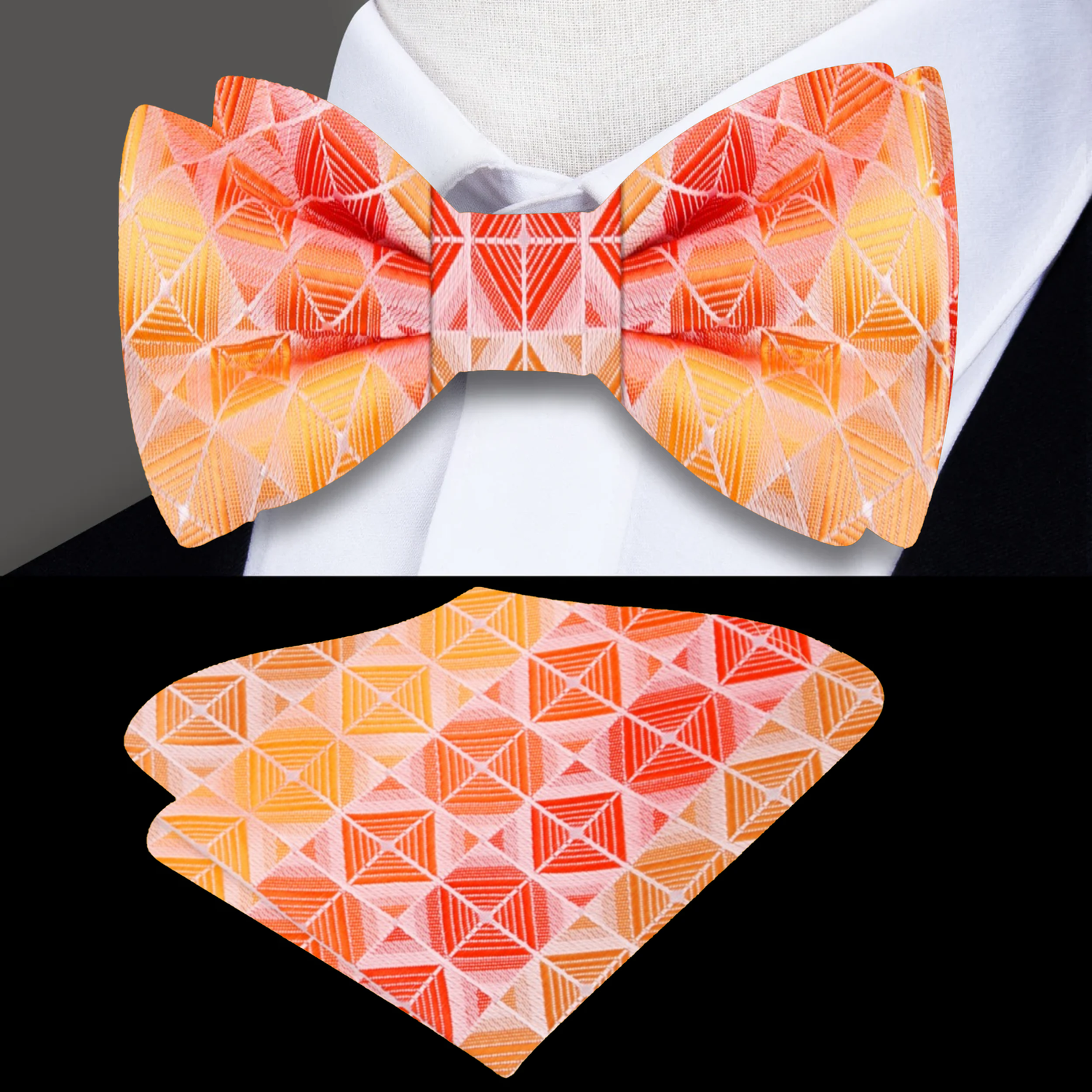 Main: Shades of Orange Geometric Blocks Bow Tie and Square