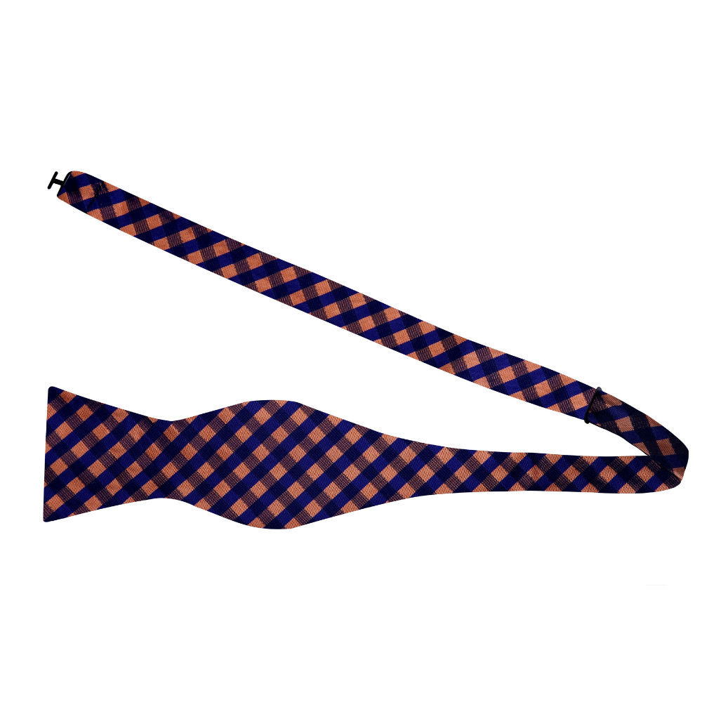 Orange, Blue Check Bow Tie Self Tie