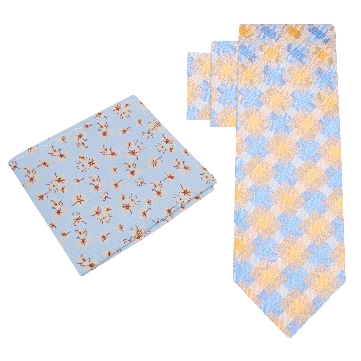 Alt Orange, Blue Geometric Necktie and Accenting Square