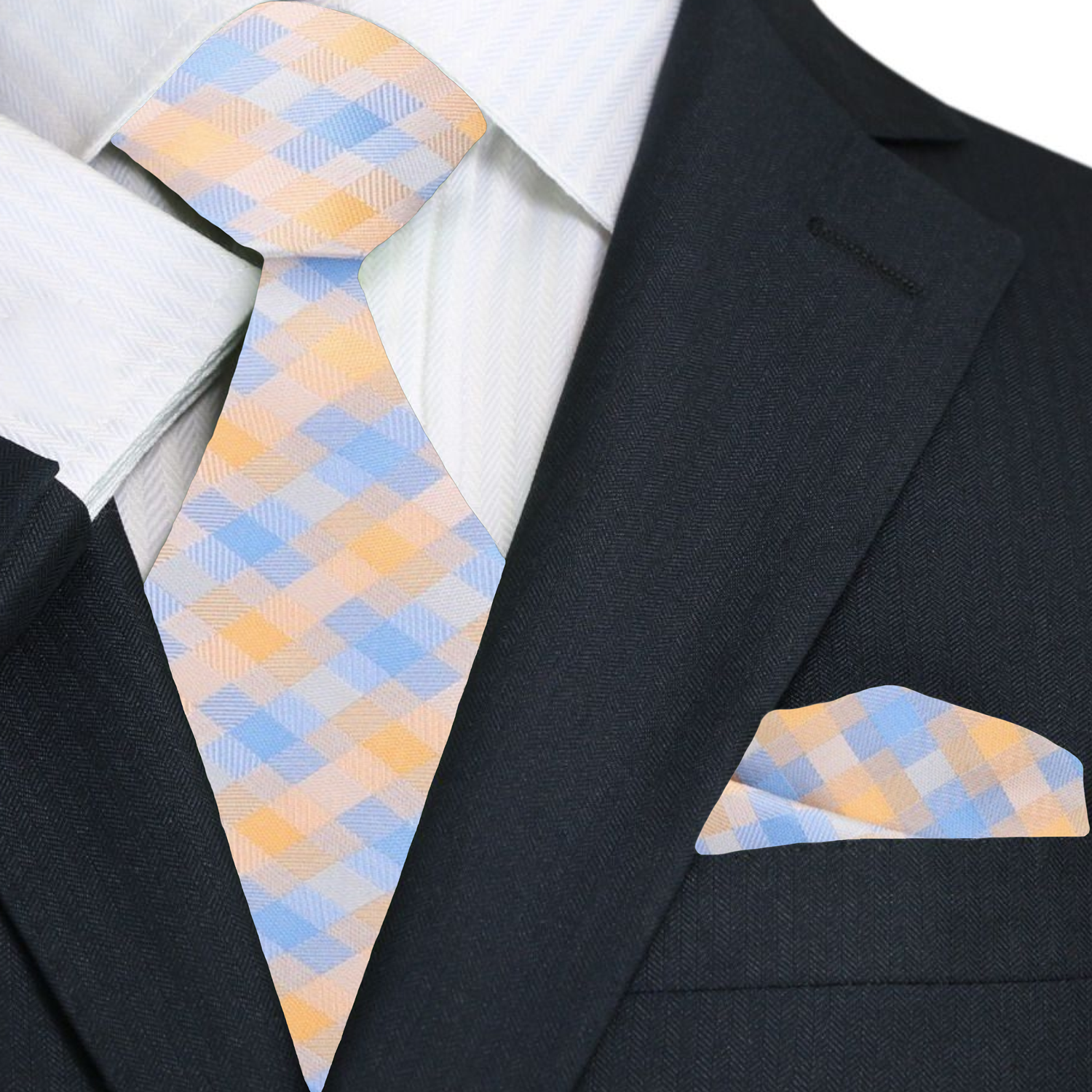 Orange, Blue Geometric Necktie and Square