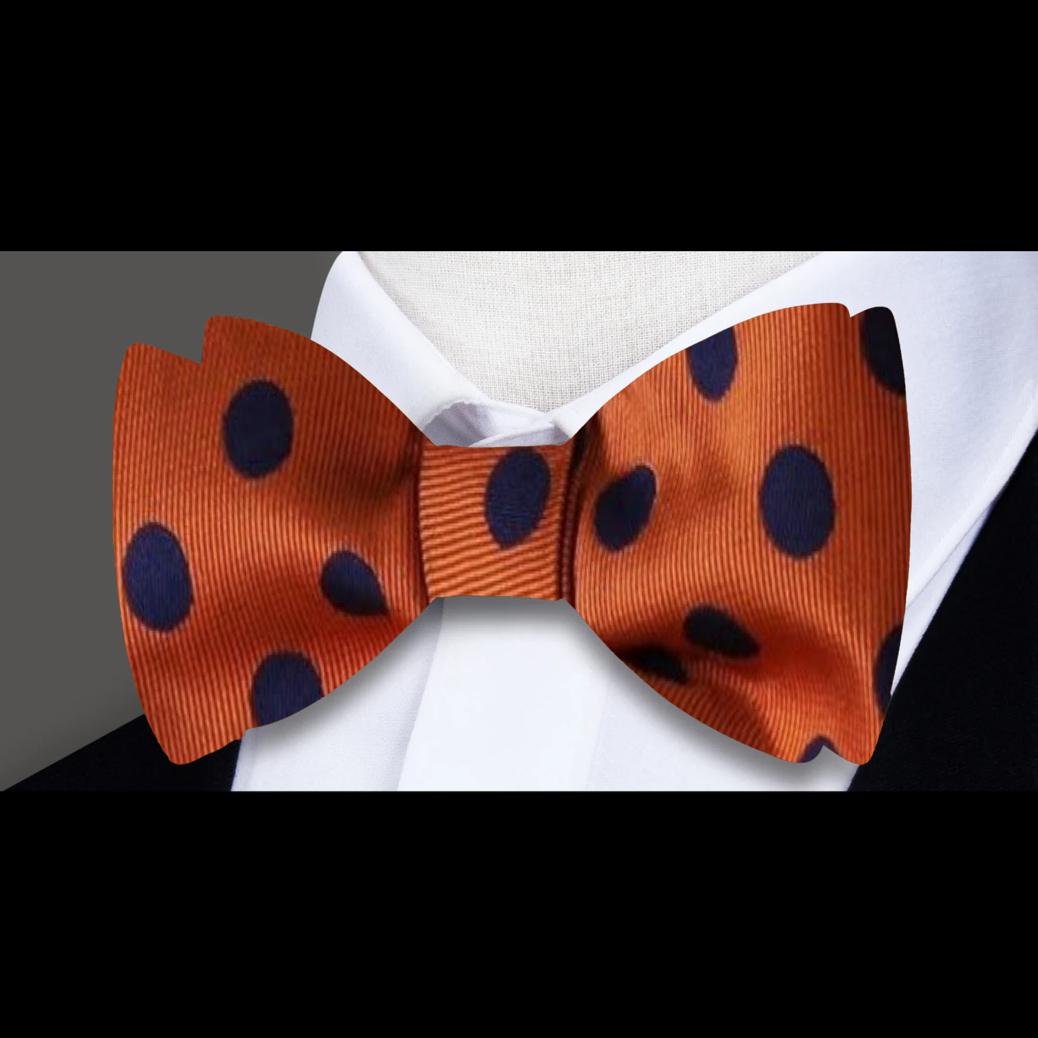 A Orange, Blue Polka Pattern Silk Pre Tied Bow Tie