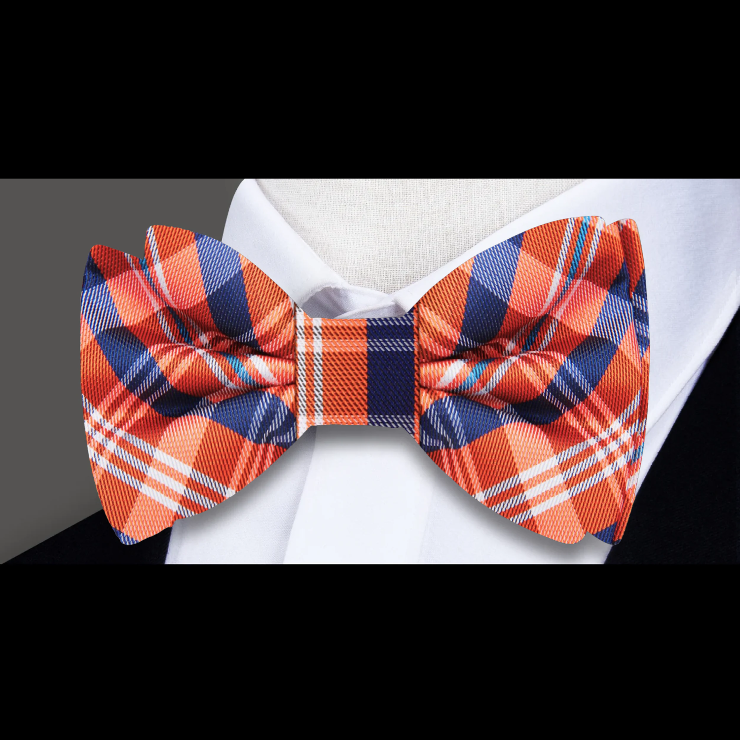 Orange and Blue Plaid Bow Tie