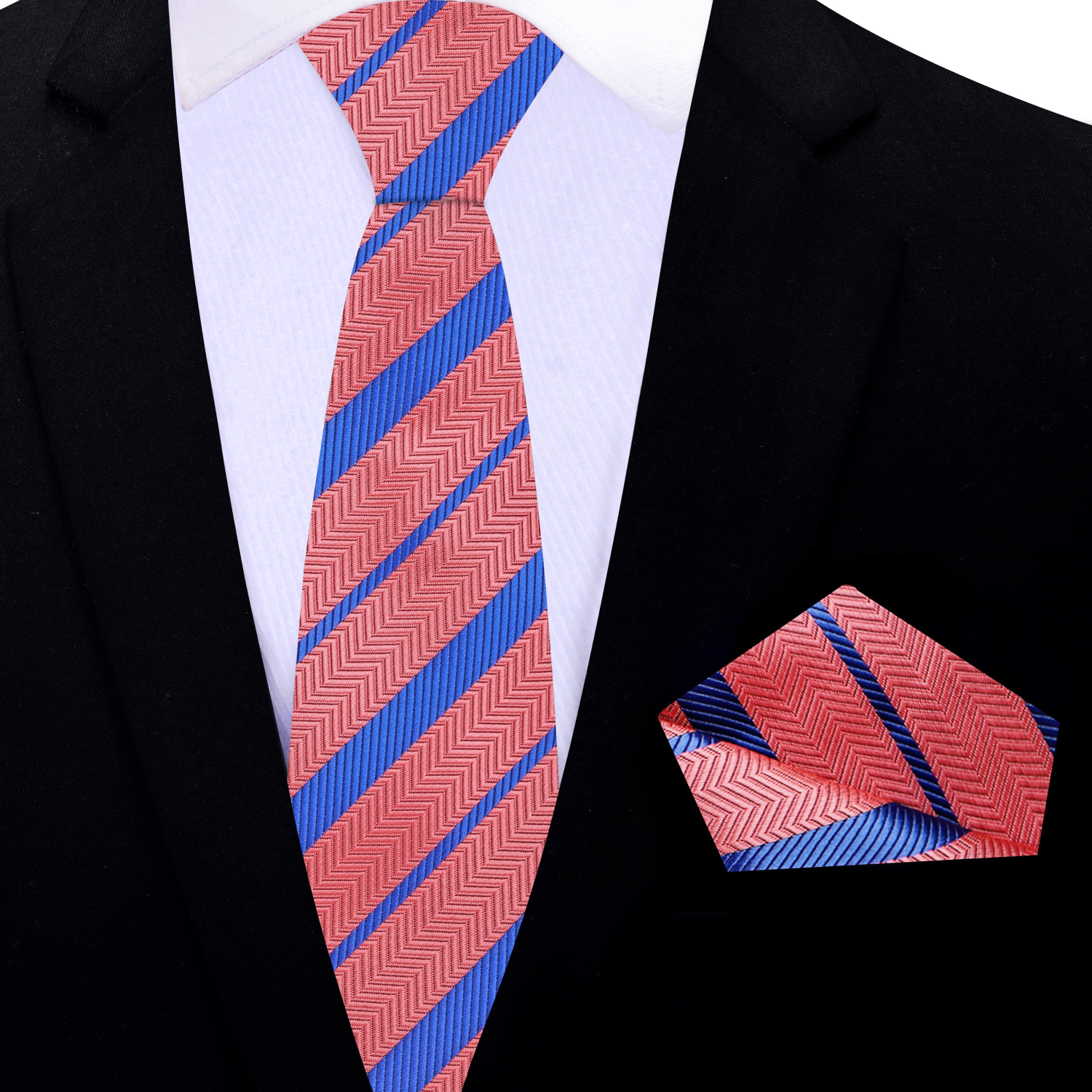 Thin Orange and Blue Stripe Necktie and Square