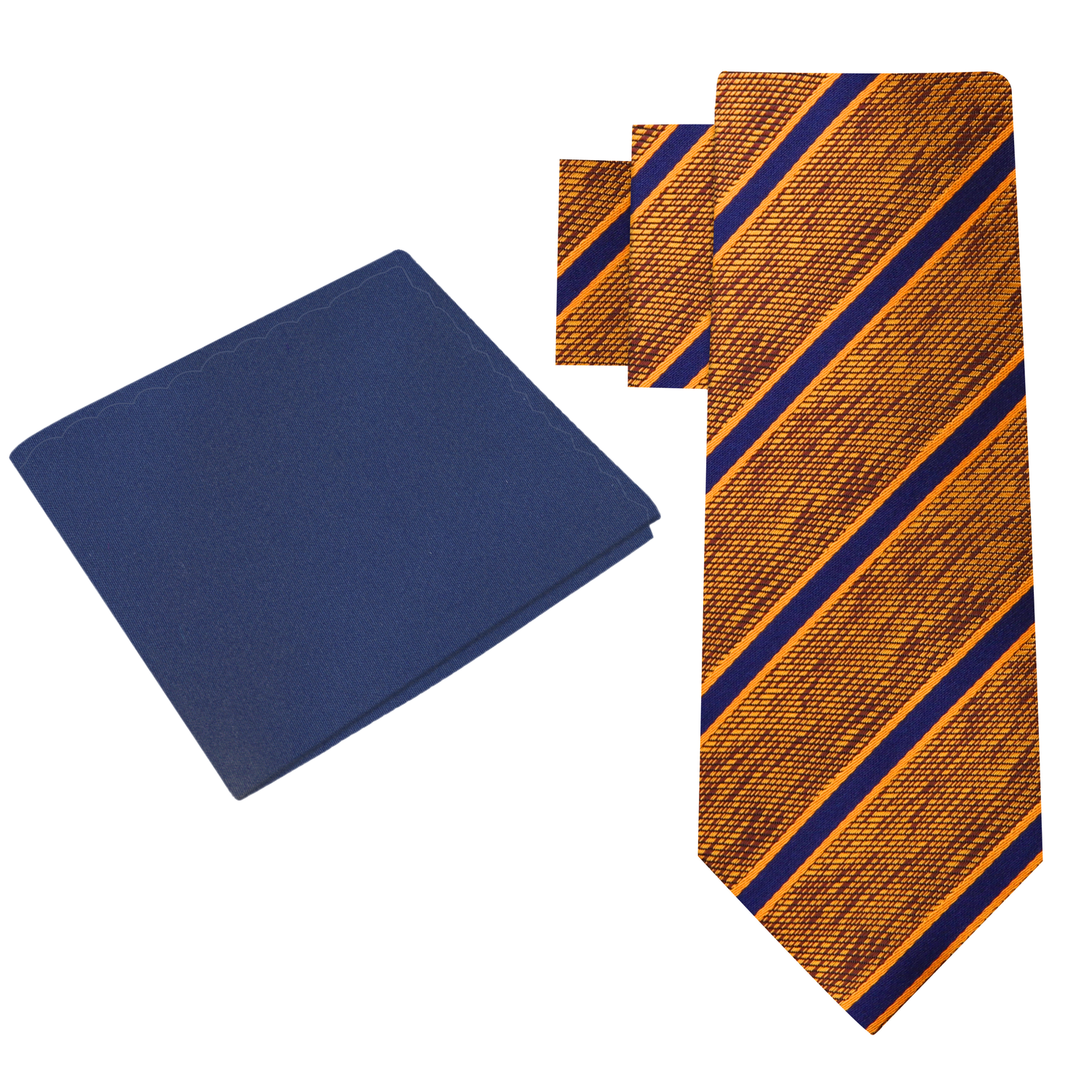 Alt View: Orange, Brown, Blue Stripe Necktie with Blue Square