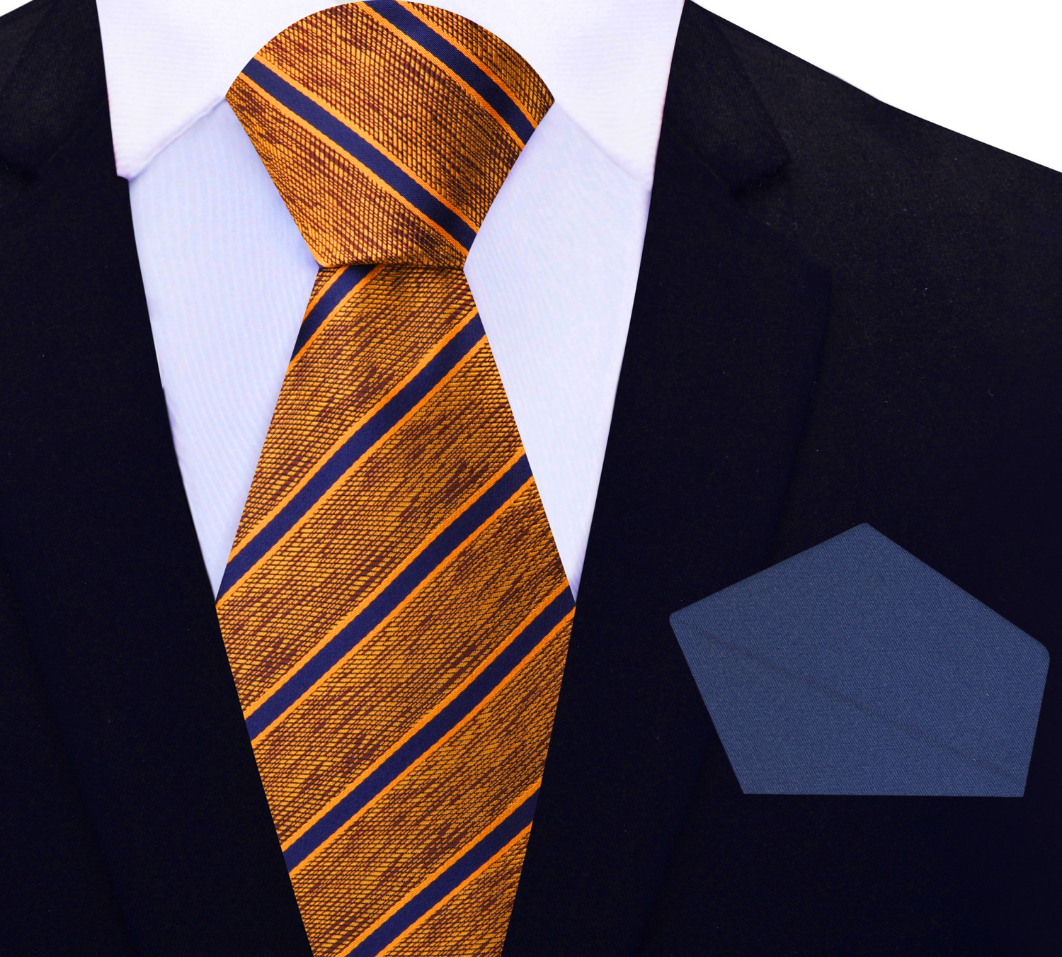 Orange, Brown, Blue Stripe Necktie with Blue Square