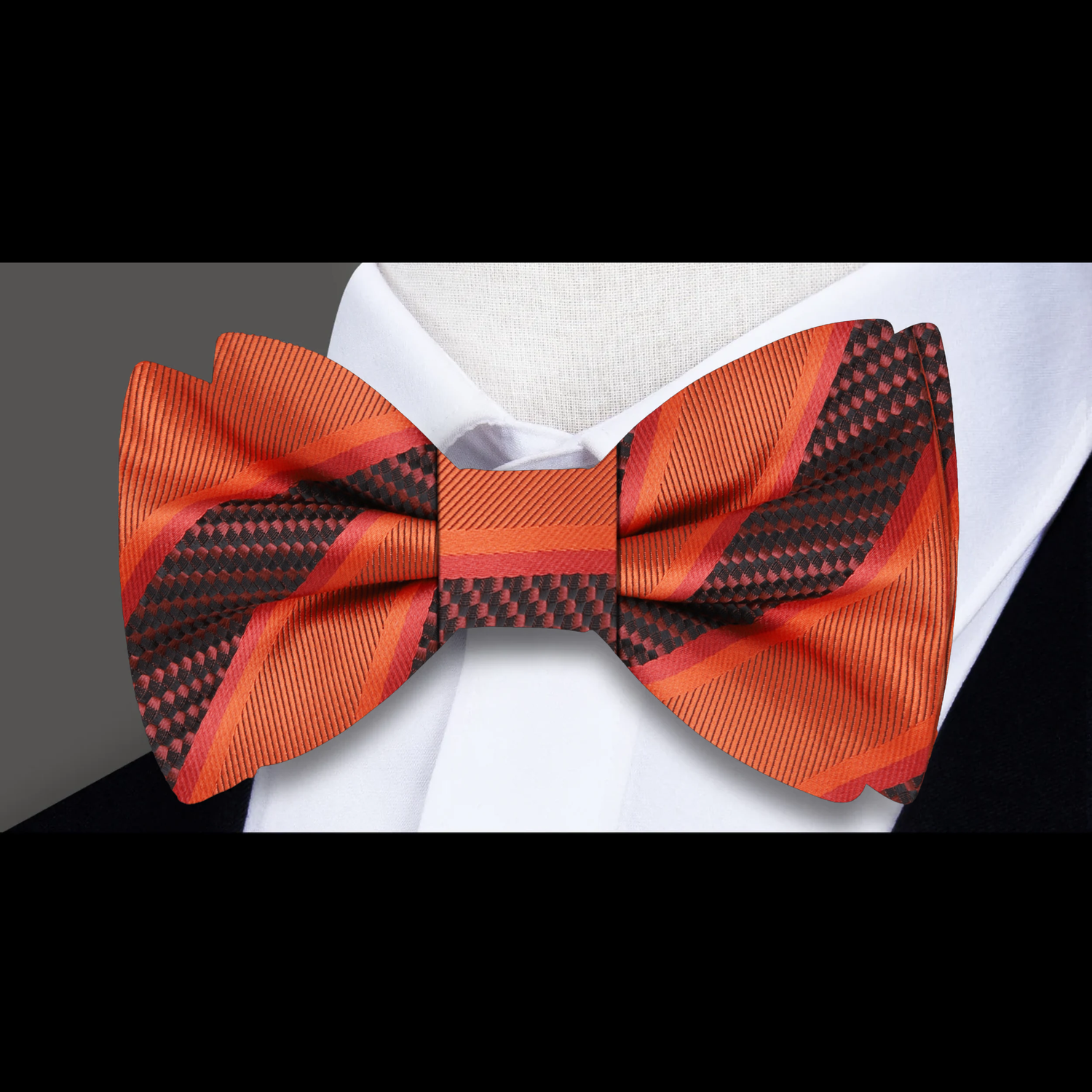 Orange Block Stripe Bow Tie  