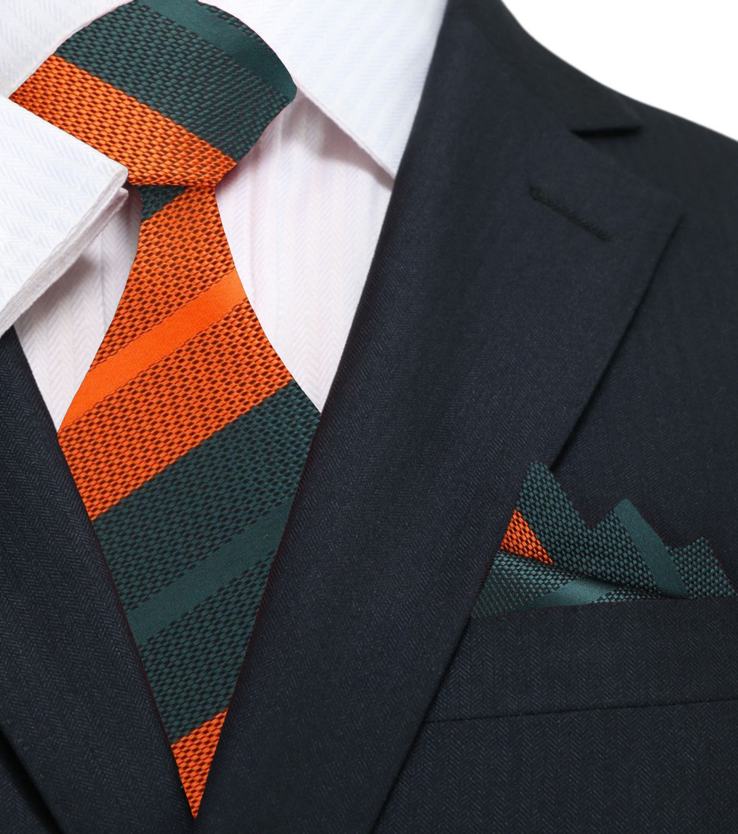 Main View: Orange, Green Stripe Tie and Square