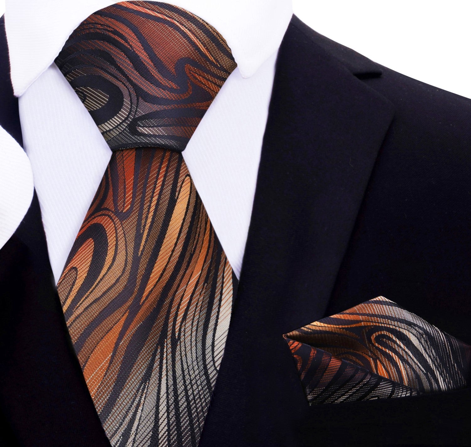 Orange, Black, Grey Abstract Tie and Matching Square