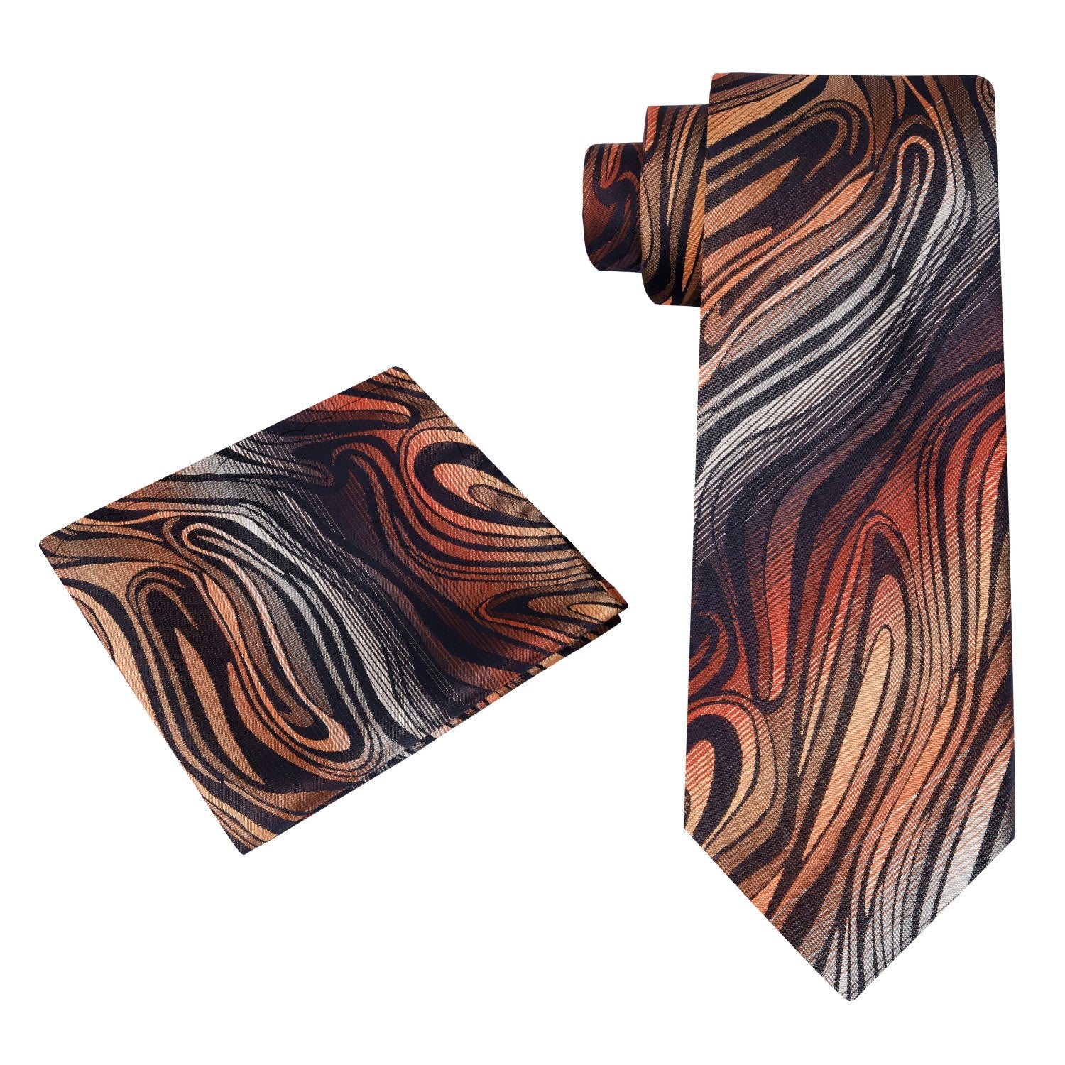 View 2: Orange, Black, Grey Abstract Tie and Matching Square