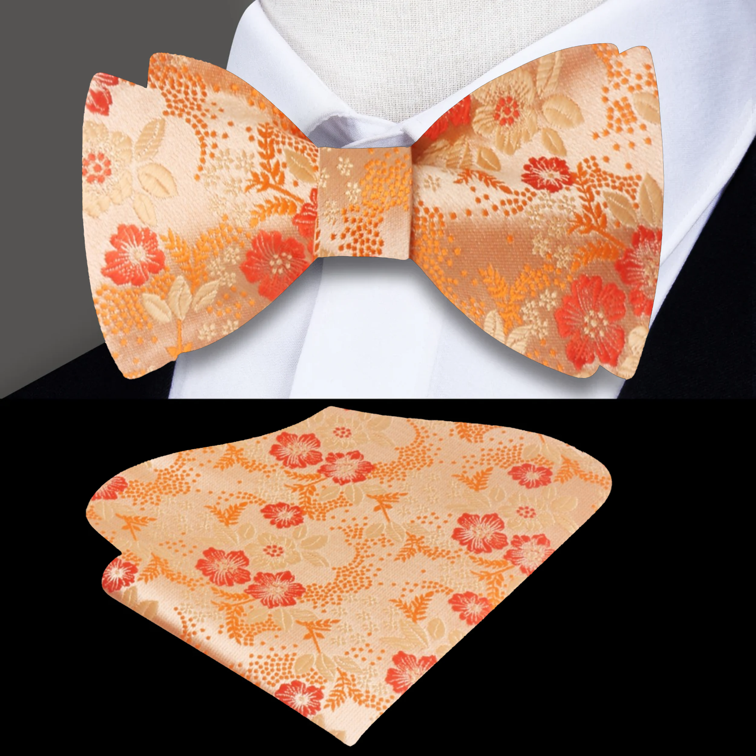 Orange Floral Bow Tie and Square