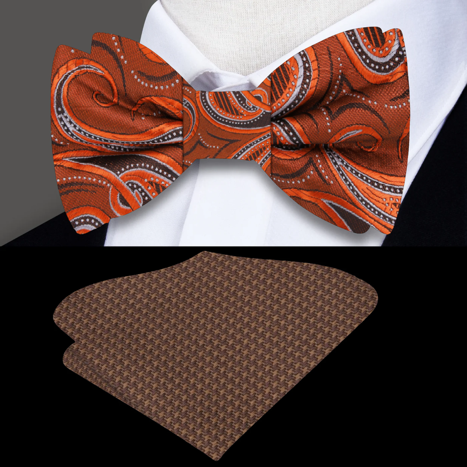 Rust Orange Paisley and Grey, Brown Square