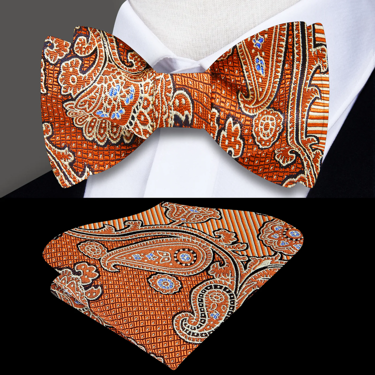 Orange Paisley Bow Tie and Pocket Square