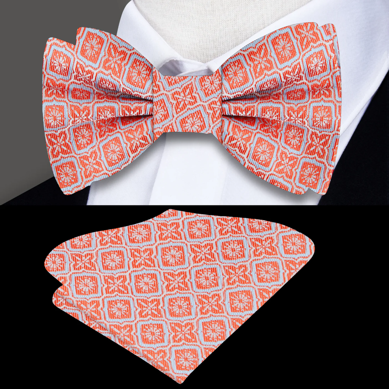 ||Rich Orange Geometric Bow Tie and square