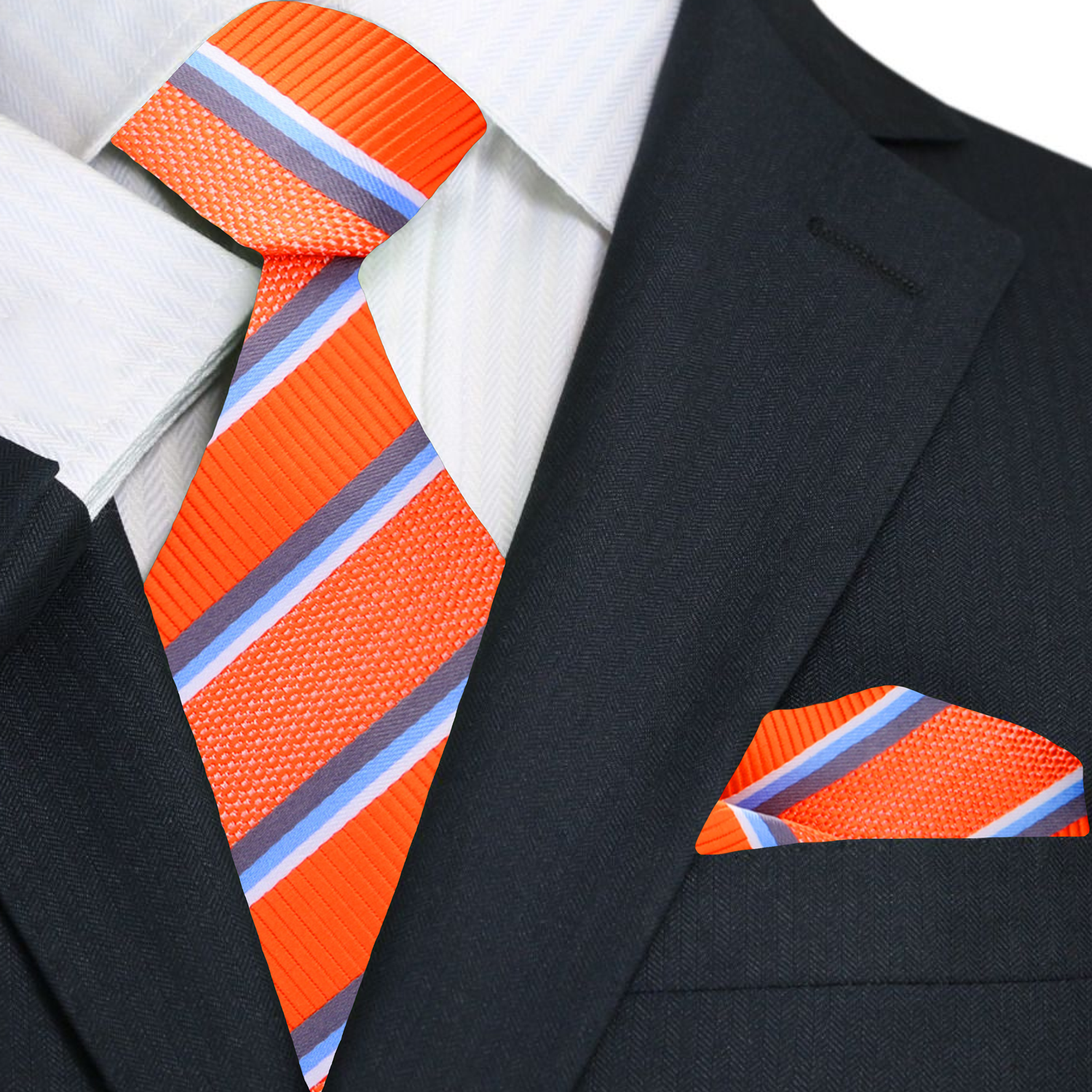 Orange Stripe Tie and Square
