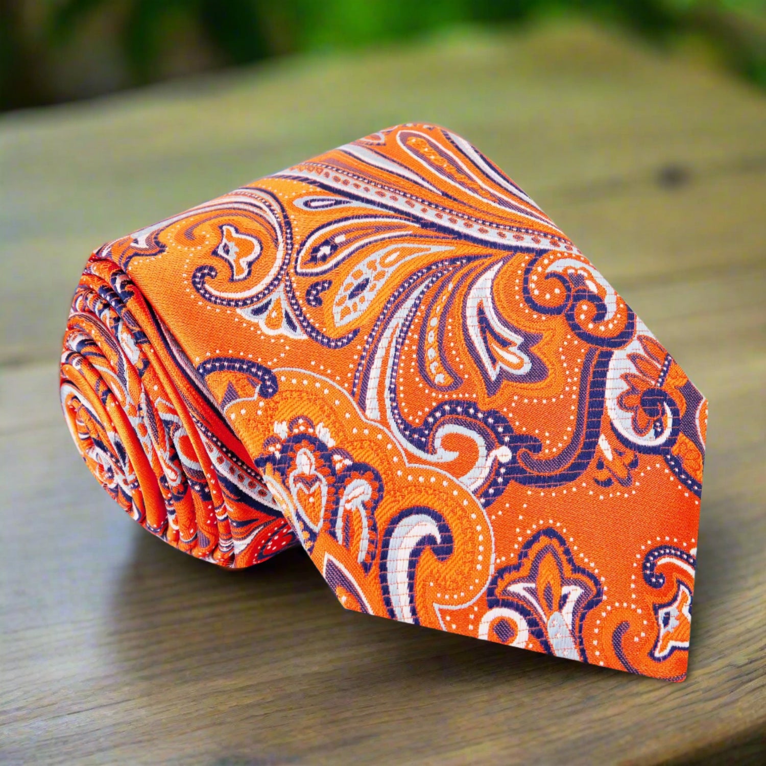 Orange, Purple, White Paisley Necktie  