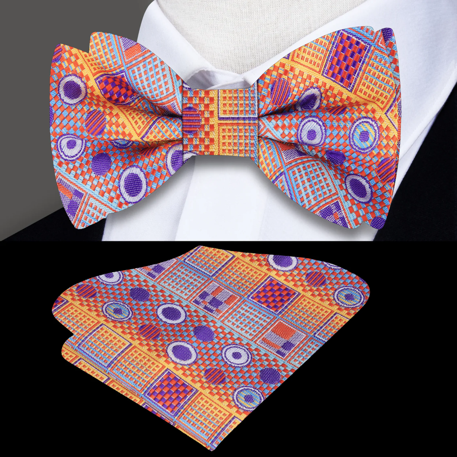 Orange, Purple Light Blue Abstract Bow tie and Square