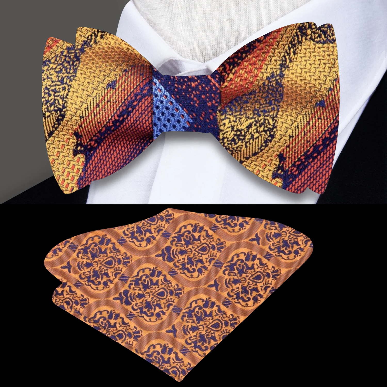 Orange, Blue, Red Abstract Bow Tie and Square