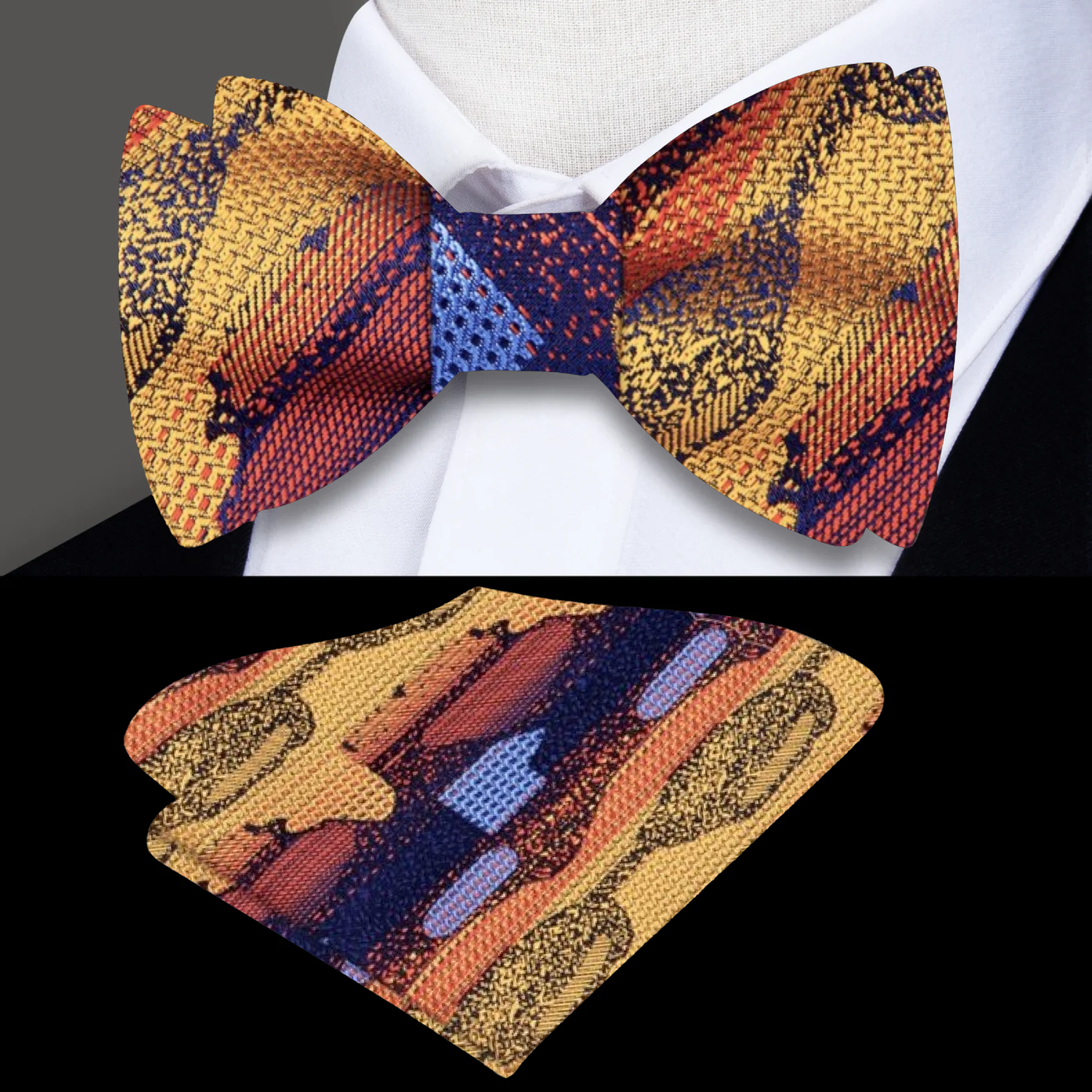Red, Orange, Blue Abstract Genesis Bow Tie and Square