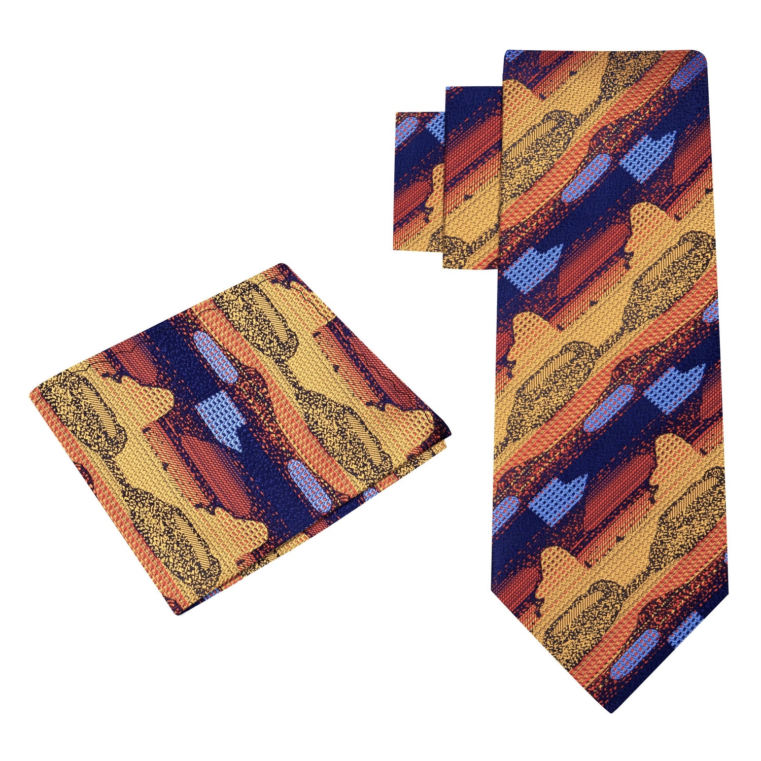 Alt View: Orange, Blue Abstract Tie and Matching Square