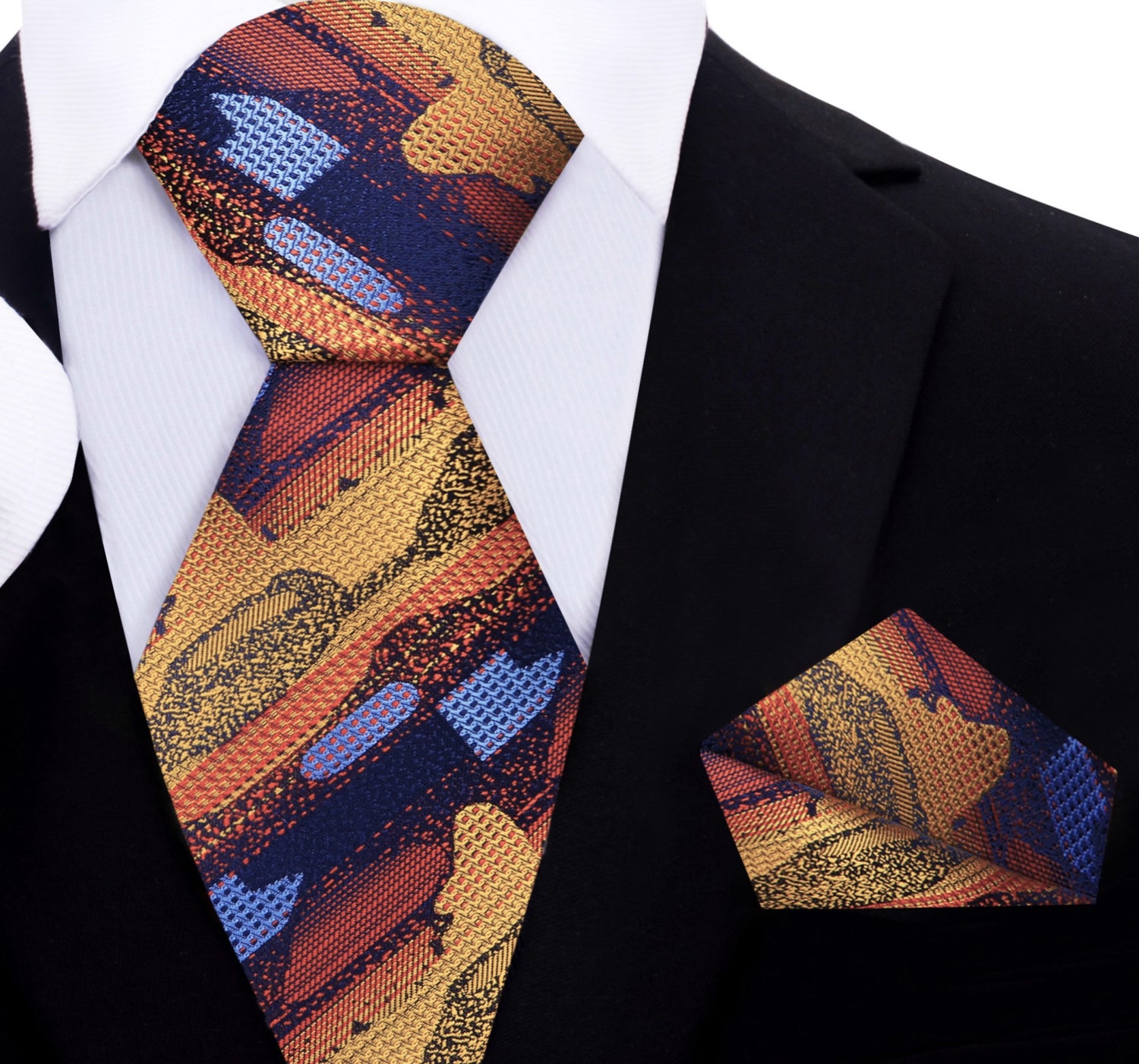 Orange, Blue Abstract Tie and Matching Square