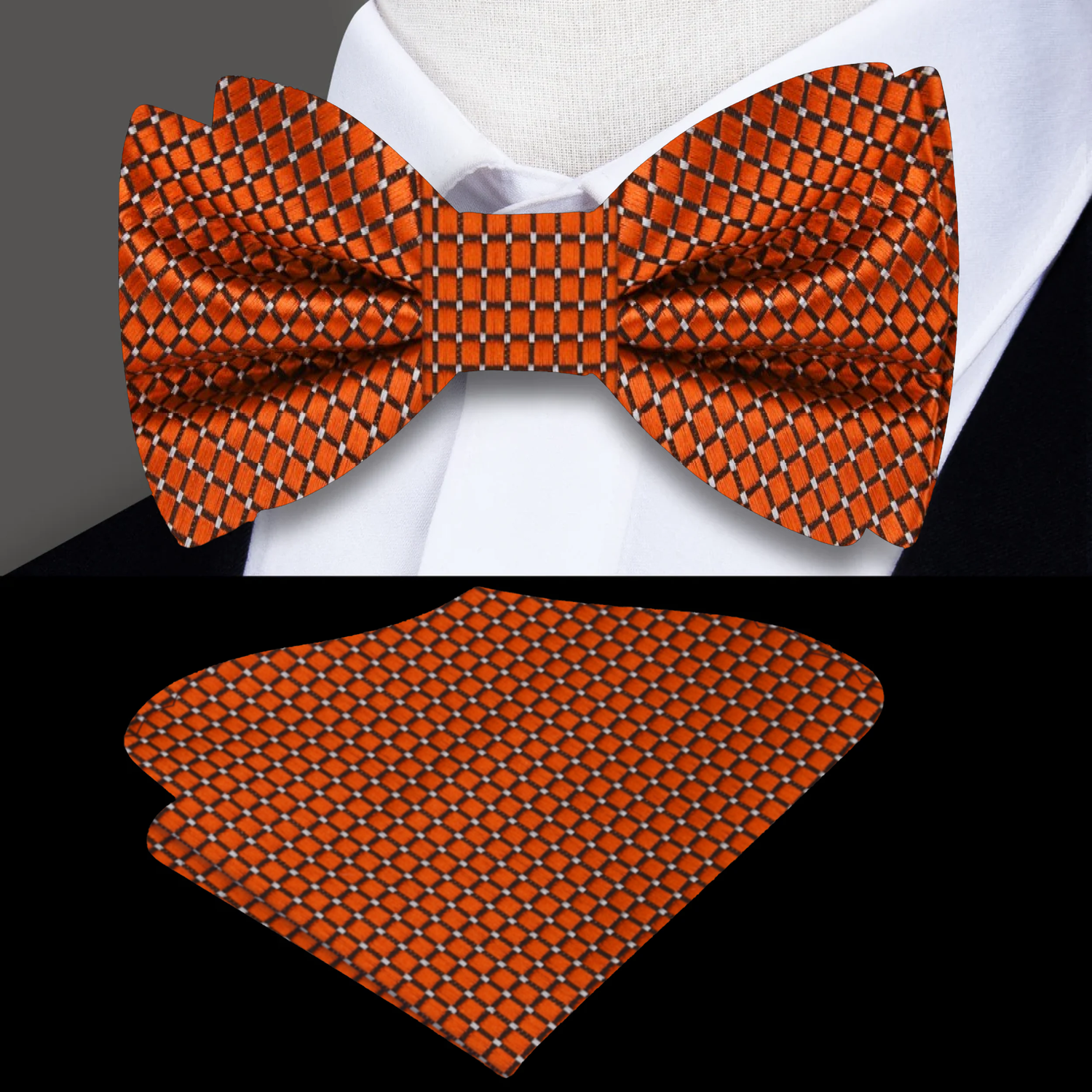 Copper Orange Geometric Bow Tie and Square