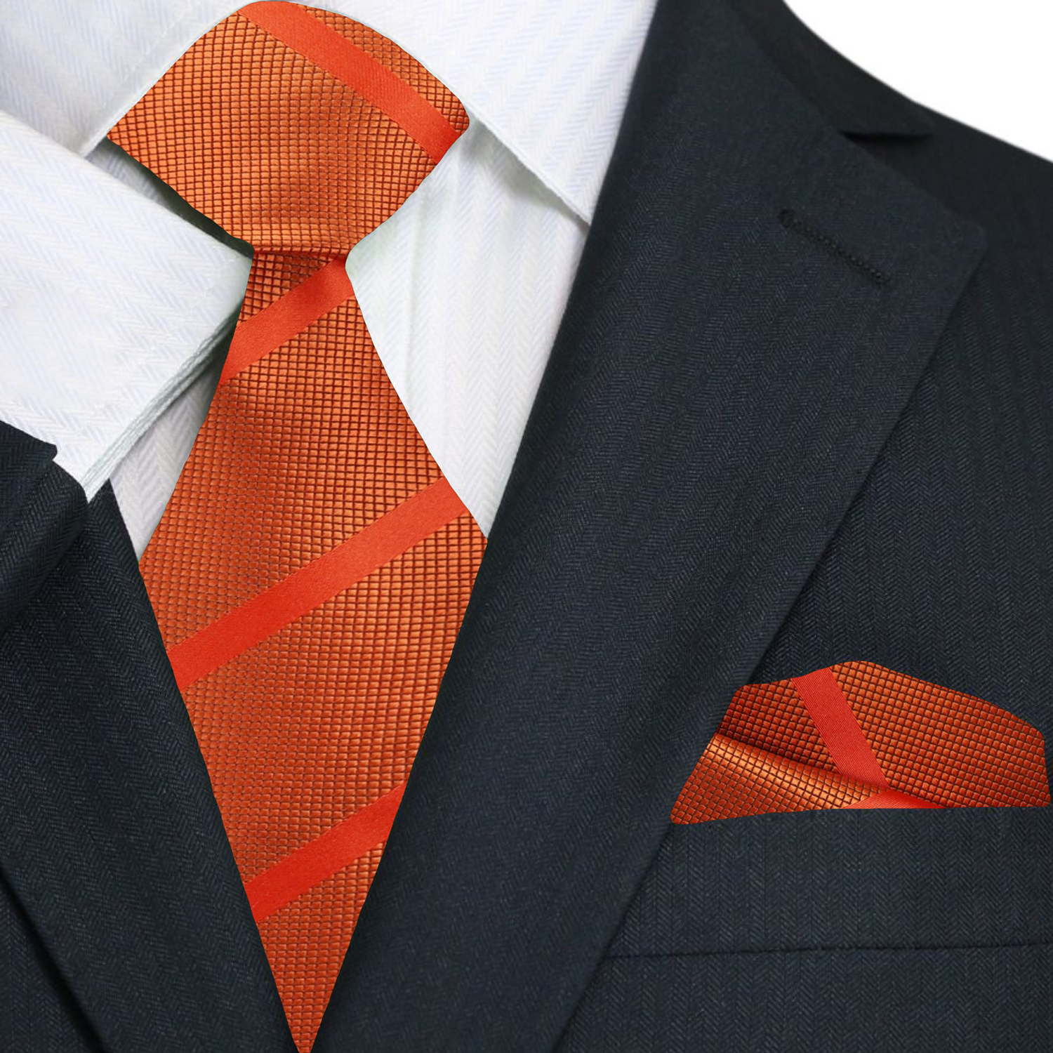 Pumpkin Orange Stripe Silk Necktie and Pocket Square