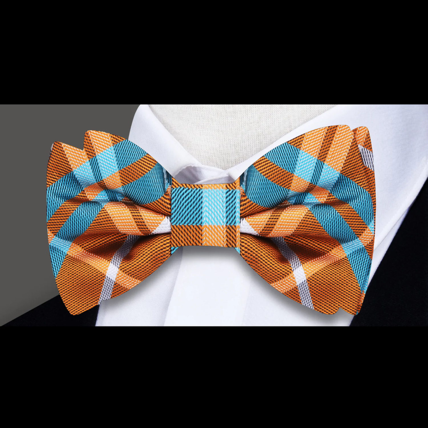 Orange, Light Blue Plaid Bow Tie