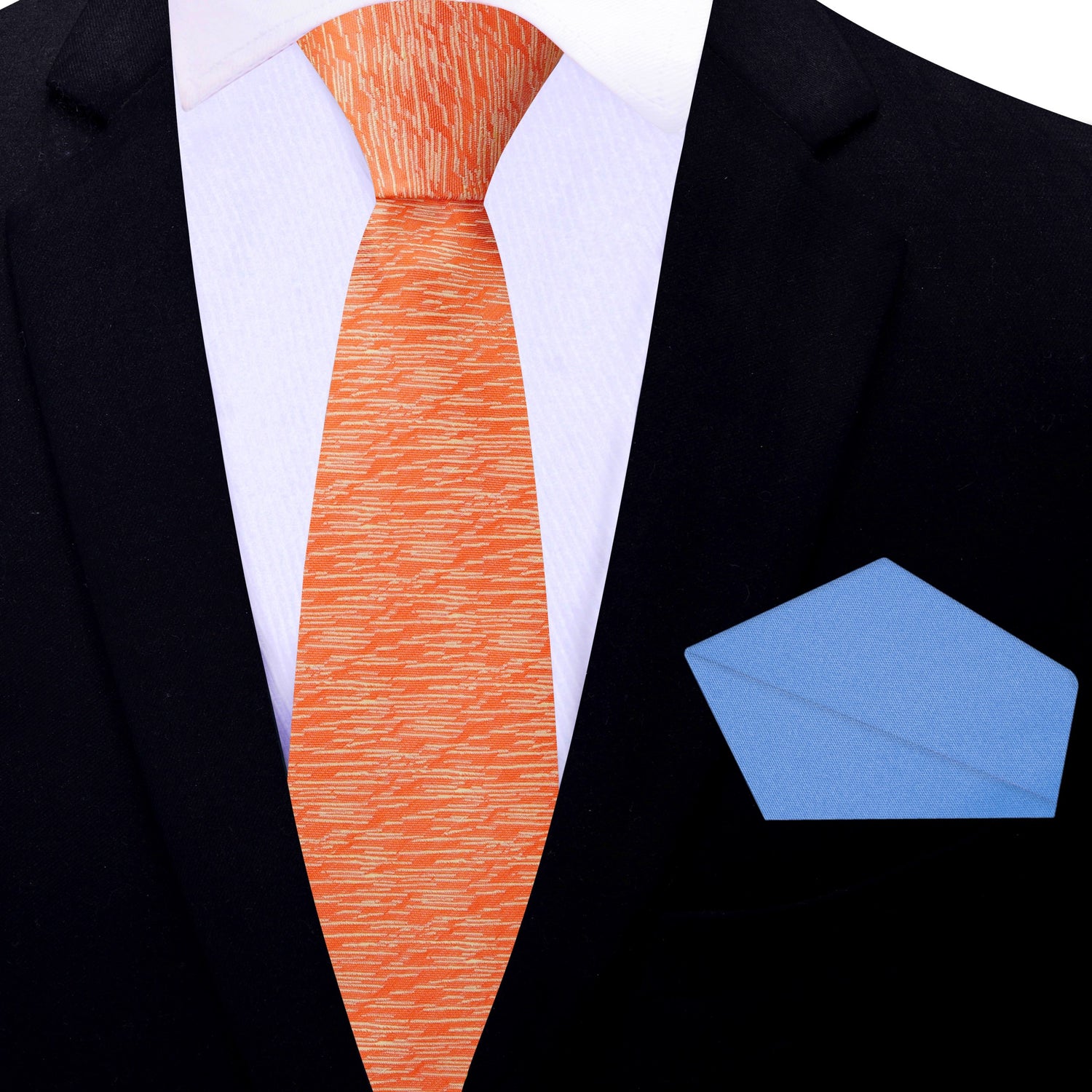 Thin Tie: Orange Necktie with Light Blue Square