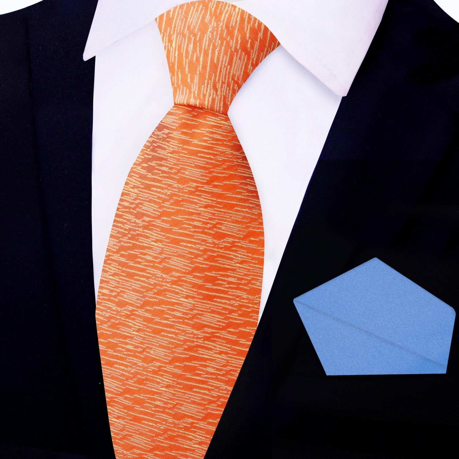 View 2: Orange Necktie with Light Blue Square