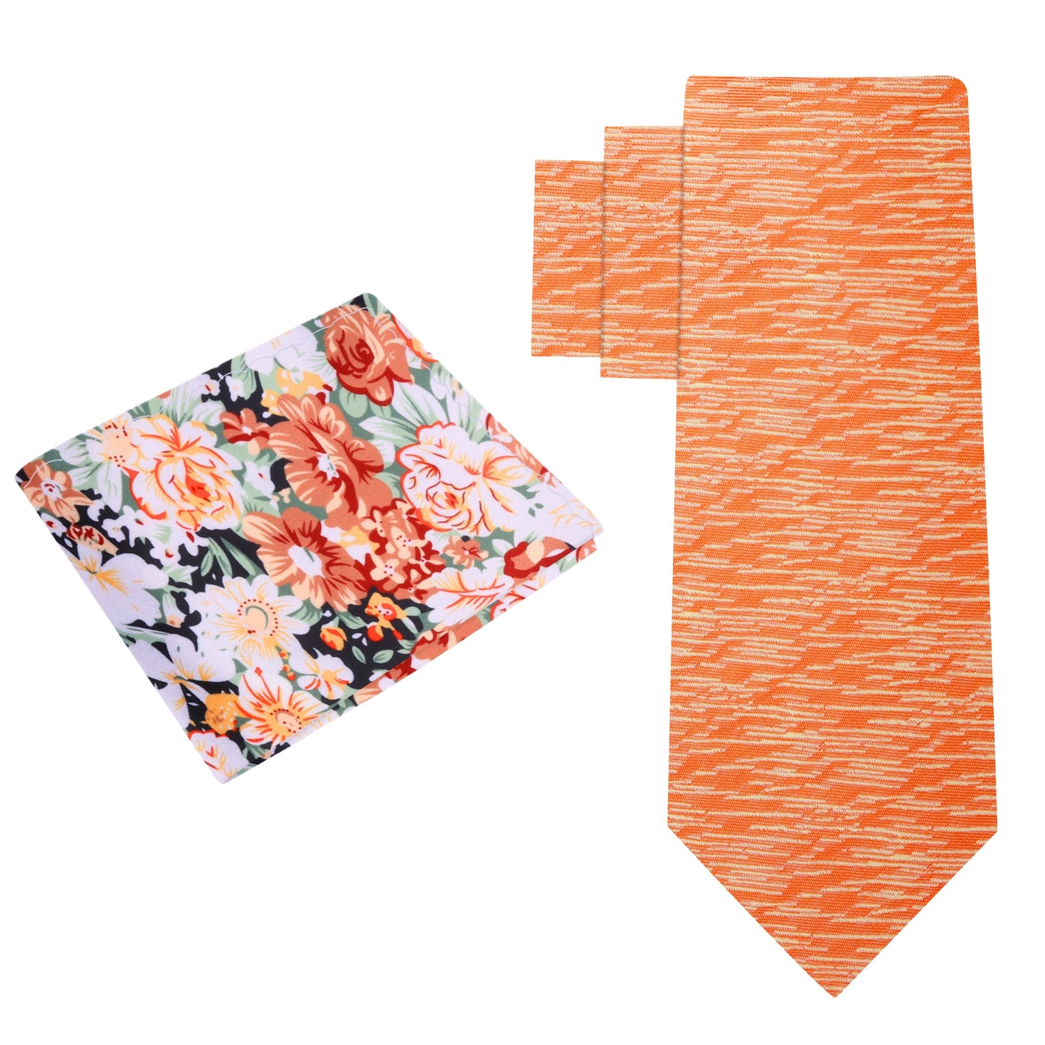 Alt View: Orange Necktie with Orange Floral Square