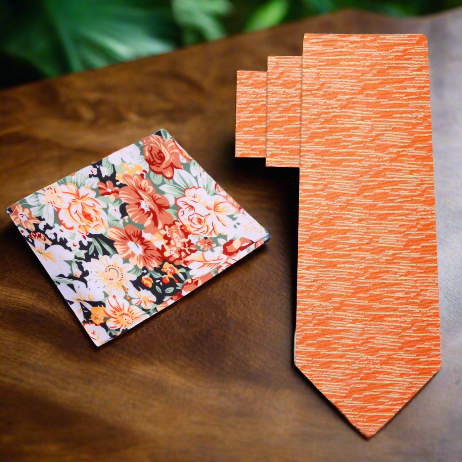 Alt View: Orange Necktie with Orange Floral Square