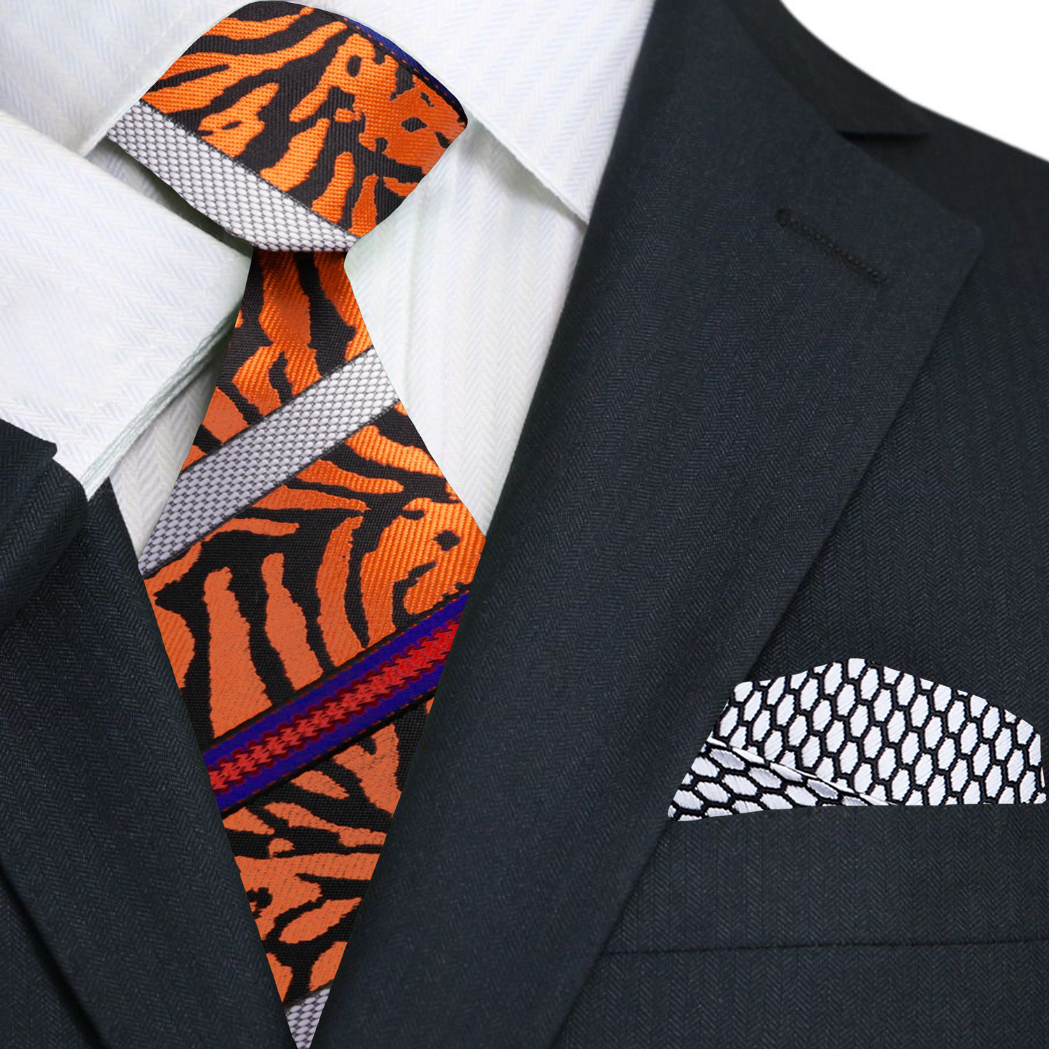 TigerTie Cravatta Uomo Rigata Bianca E Nera – 100% Poliestere, Lunghezza 150 Cm, Larghezza 8 Cm - 2