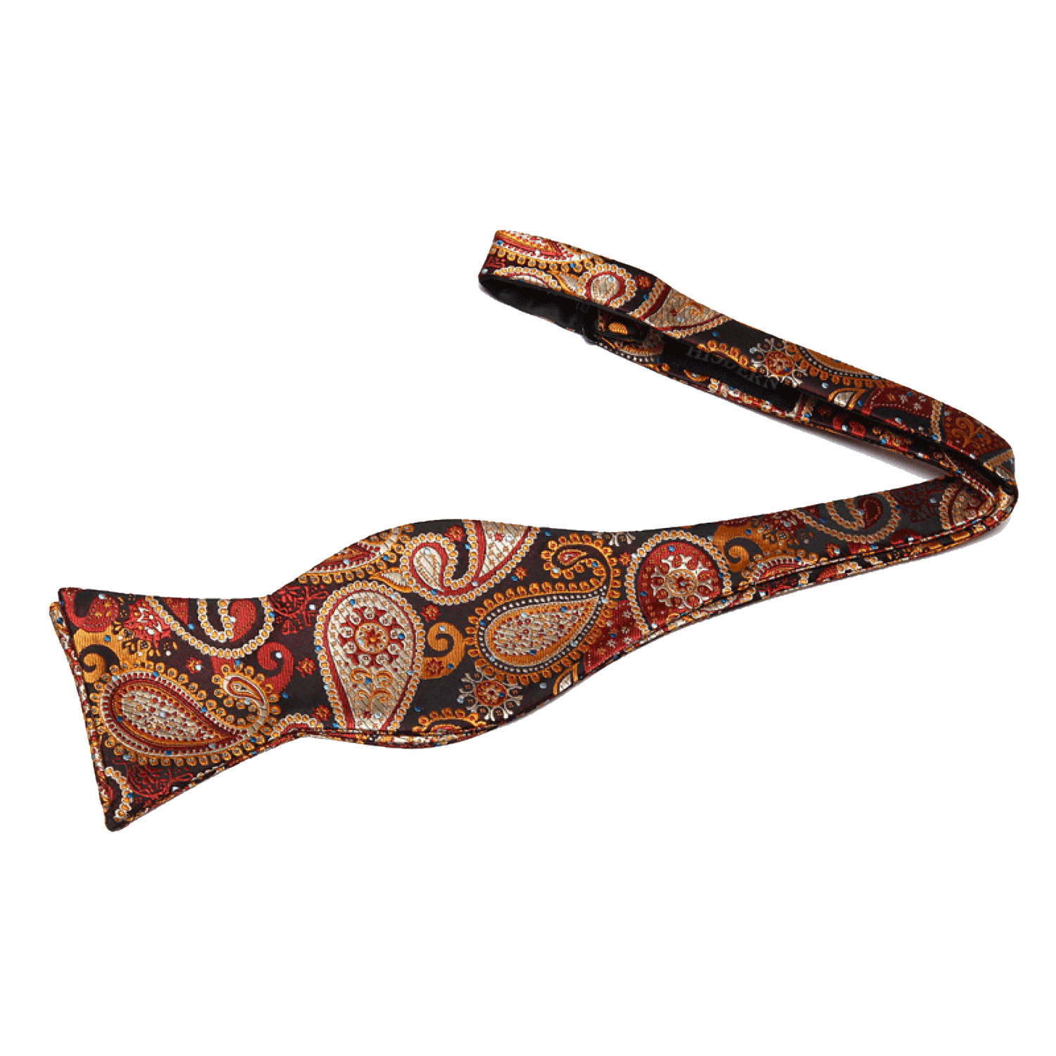 Single Self Tie: Brown, Orange Paisley Bow Tie 